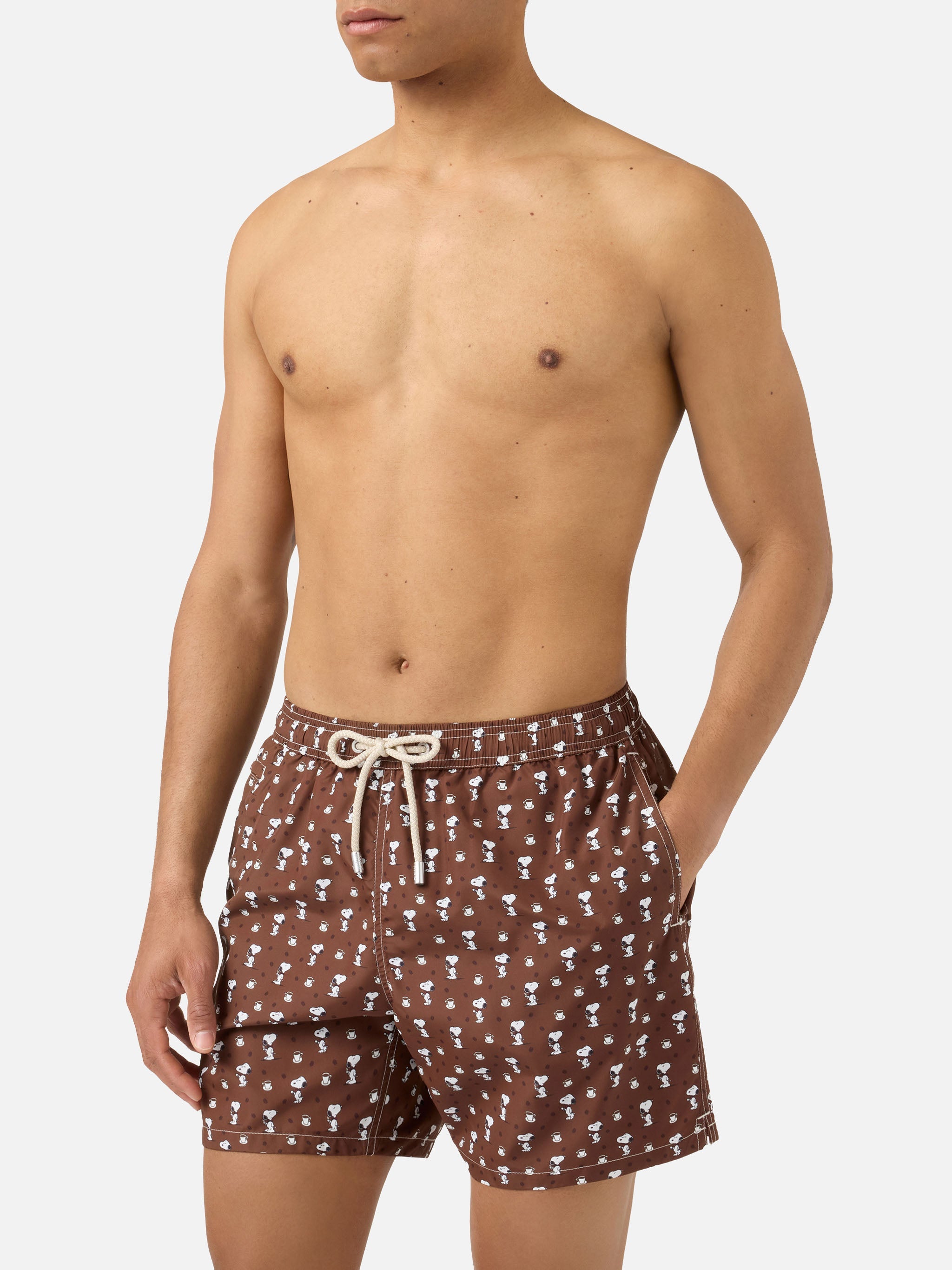 Brown Lighting Micro Swim Shorts With Snoopy Print | Special Edition Swimshort