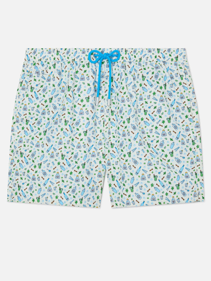 White Lighting Micro Swim Shorts With Barman Print Swimshort