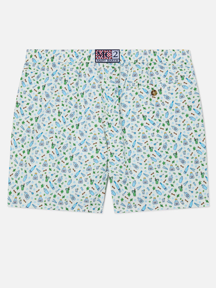 White Lighting Micro Swim Shorts With Barman Print Swimshort
