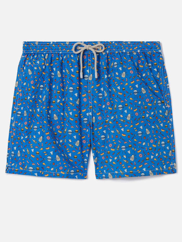 Bluette Lighting Micro Swim Shorts With Street Food All-Over Print Blue Swimshort
