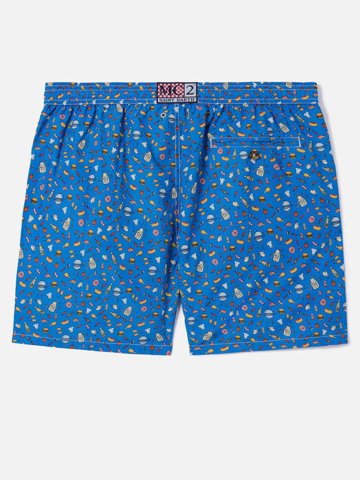 Bluette Lighting Micro Swim Shorts With Street Food All-Over Print Blue Swimshort