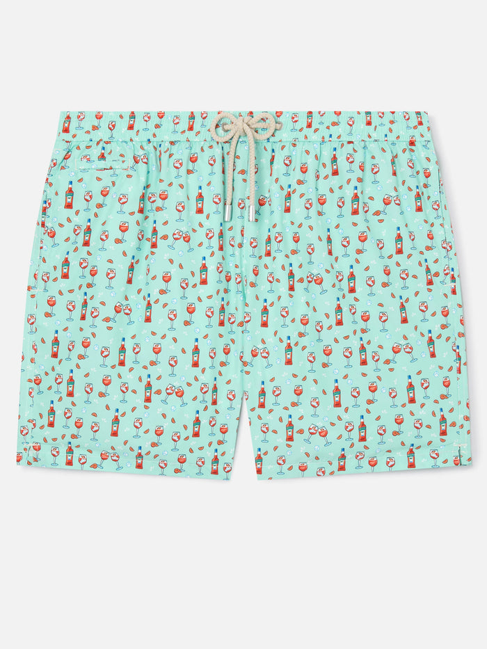 Light Green Lighting Micro Swim Shorts With Aperol Print | Special Edition Swimshort