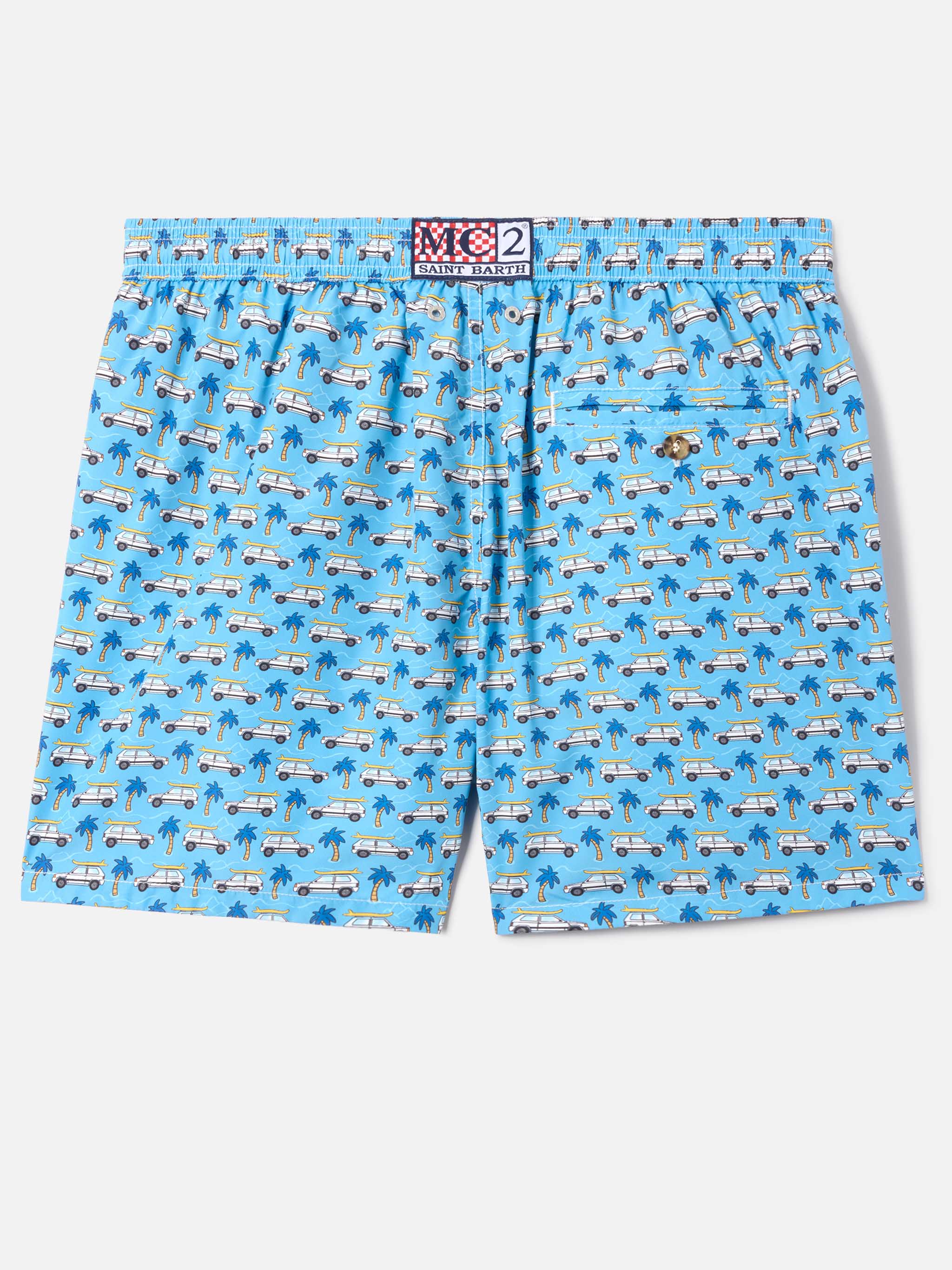 Light Blue Lighting Micro Swim Shorts With Fiat Panda Print | Special Edition Swimshort
