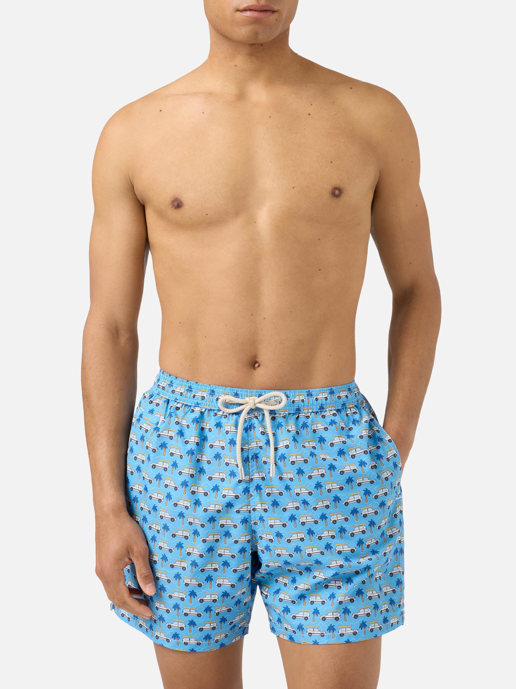 Light Blue Lighting Micro Swim Shorts With Fiat Panda Print | Special Edition Swimshort