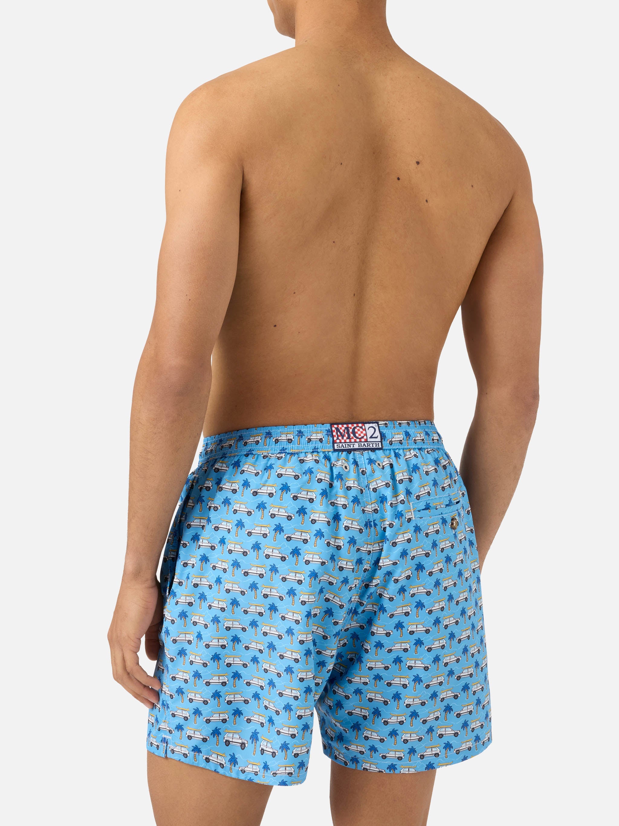 Light Blue Lighting Micro Swim Shorts With Fiat Panda Print | Special Edition Swimshort