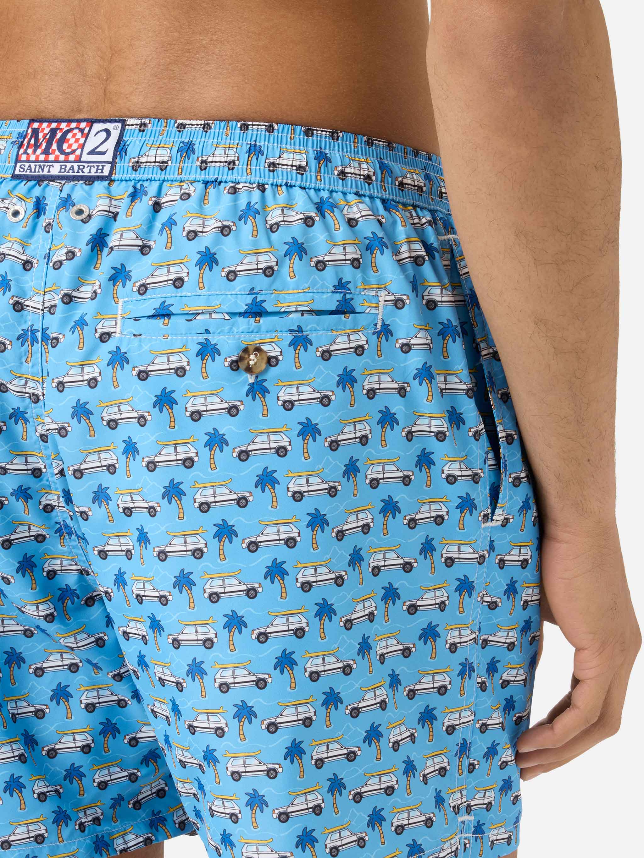 Light Blue Lighting Micro Swim Shorts With Fiat Panda Print | Special Edition Swimshort