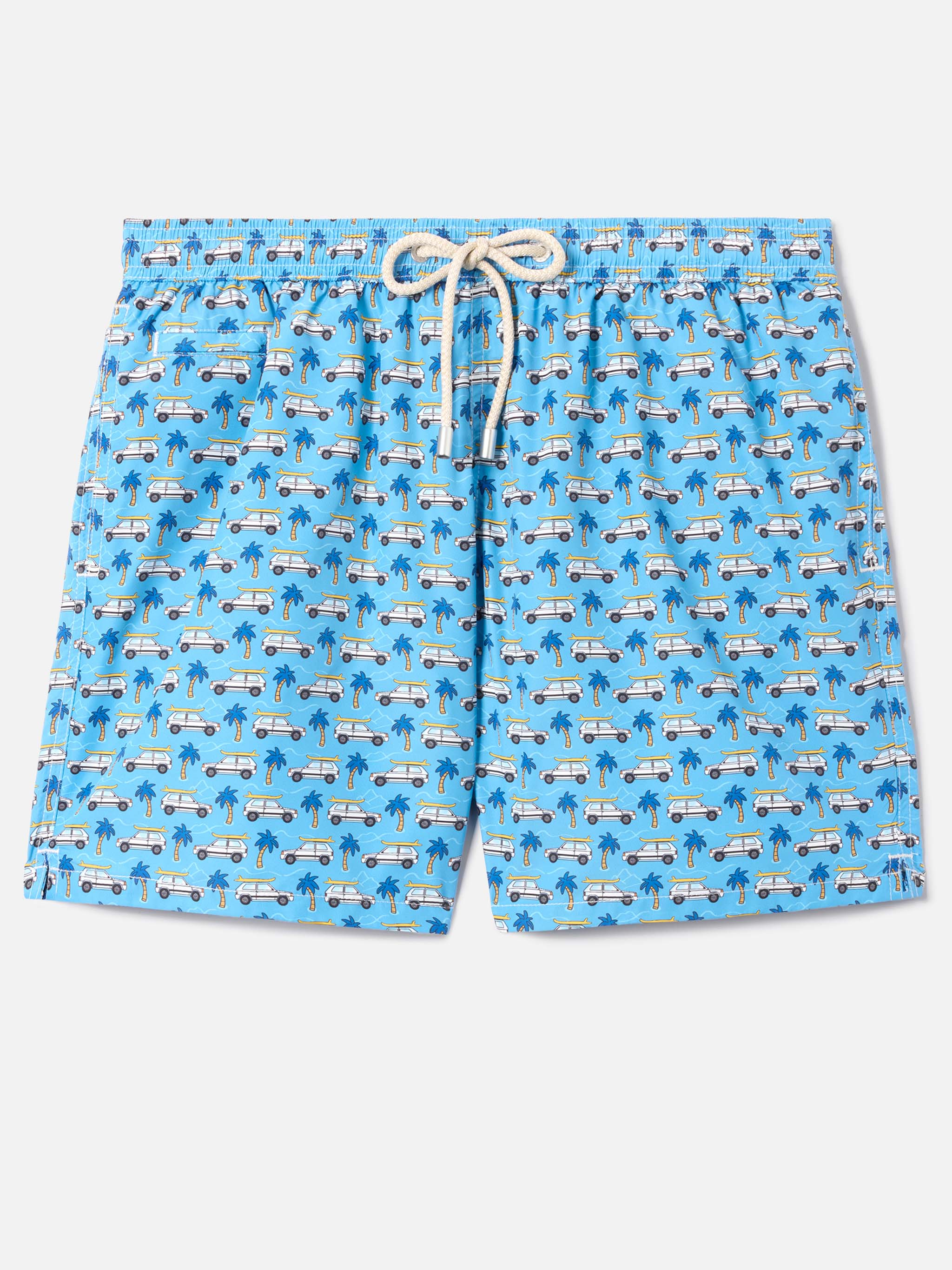 Light Blue Lighting Micro Swim Shorts With Fiat Panda Print | Special Edition Swimshort