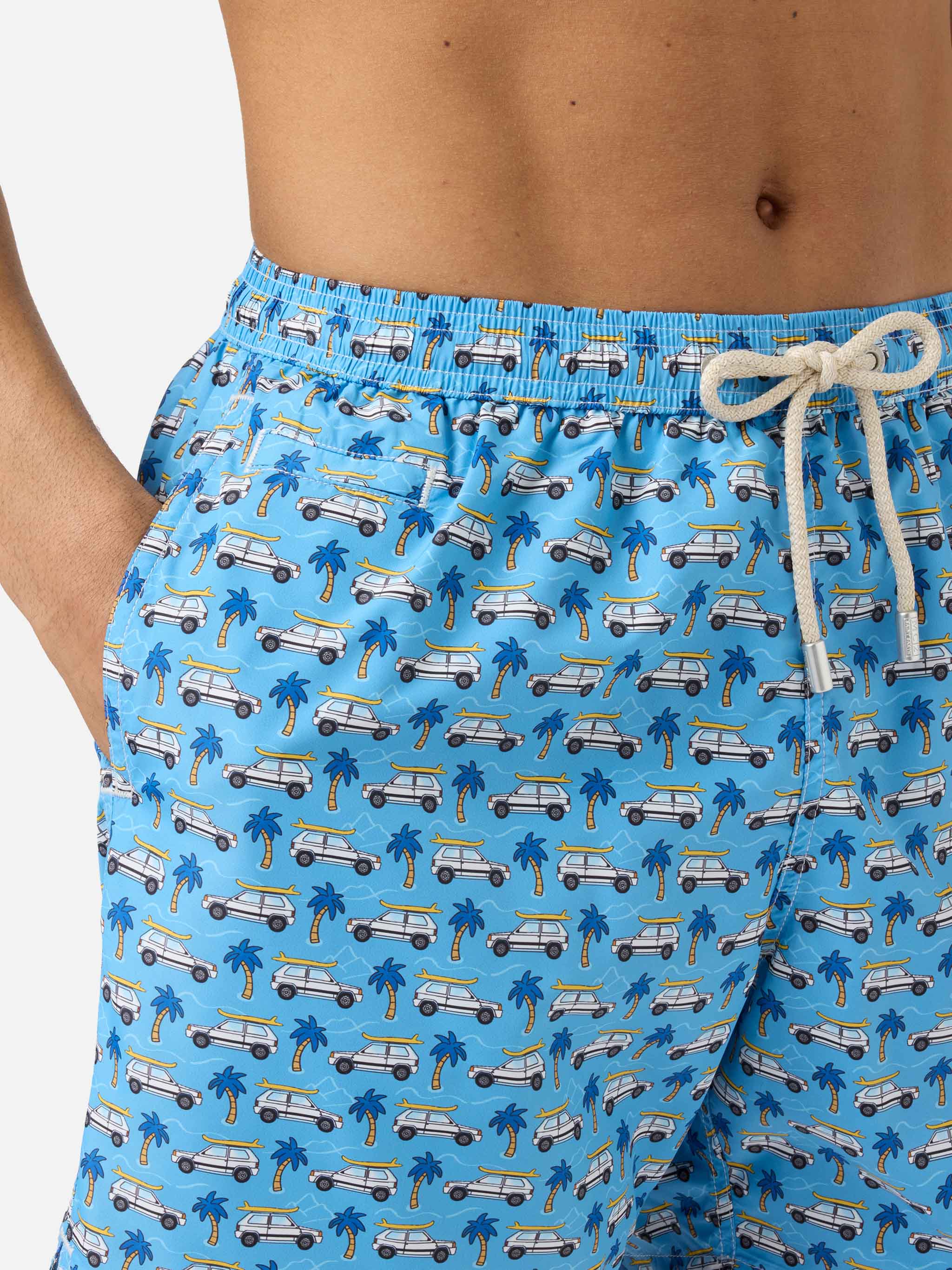 Light Blue Lighting Micro Swim Shorts With Fiat Panda Print | Special Edition Swimshort