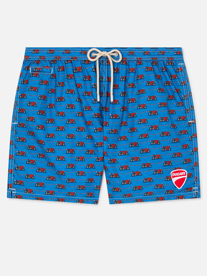 Navy Lighting Micro Swim Shorts With Ducati All-Over Print | Special Edition Blue Swimshort