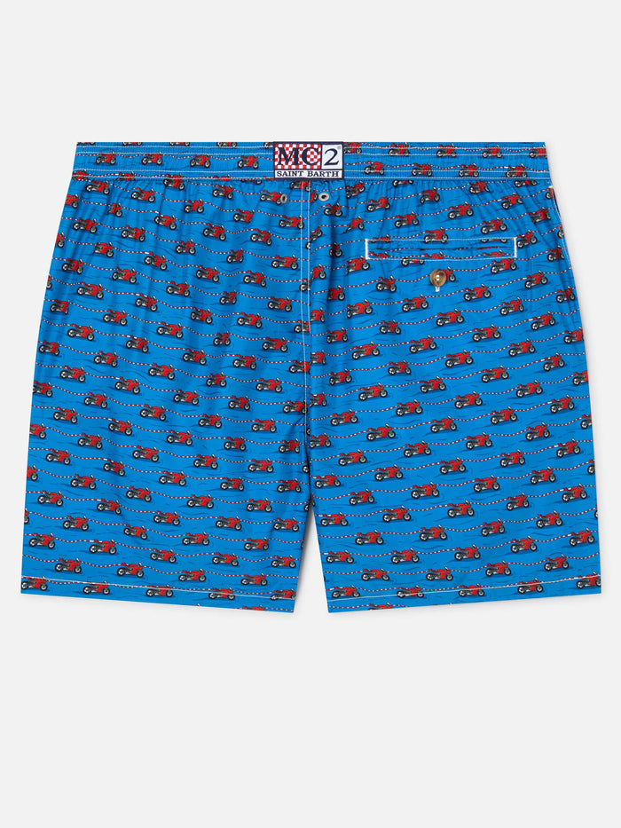 Navy Lighting Micro Swim Shorts With Ducati All-Over Print | Special Edition Blue Swimshort
