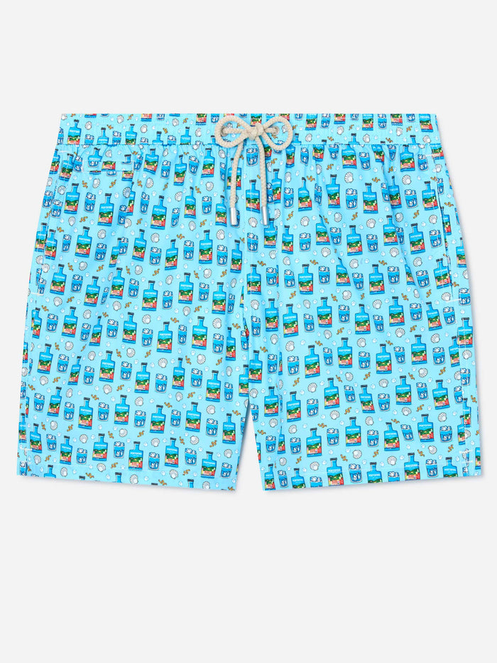 Light Blue Lighting Micro Swim Shorts With Portofino Gin Print | Special Edition Swimshort