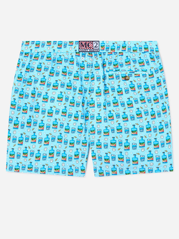 Light Blue Lighting Micro Swim Shorts With Portofino Gin Print | Special Edition Swimshort
