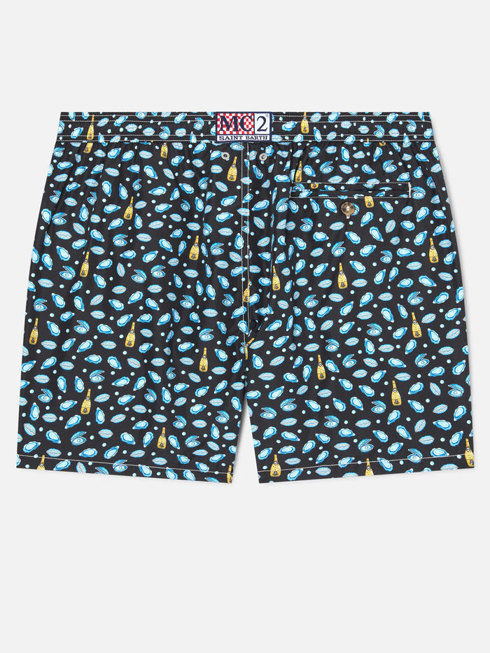 Black Lighting Micro Swim Shorts With Watch And Oyster Print Swimshort