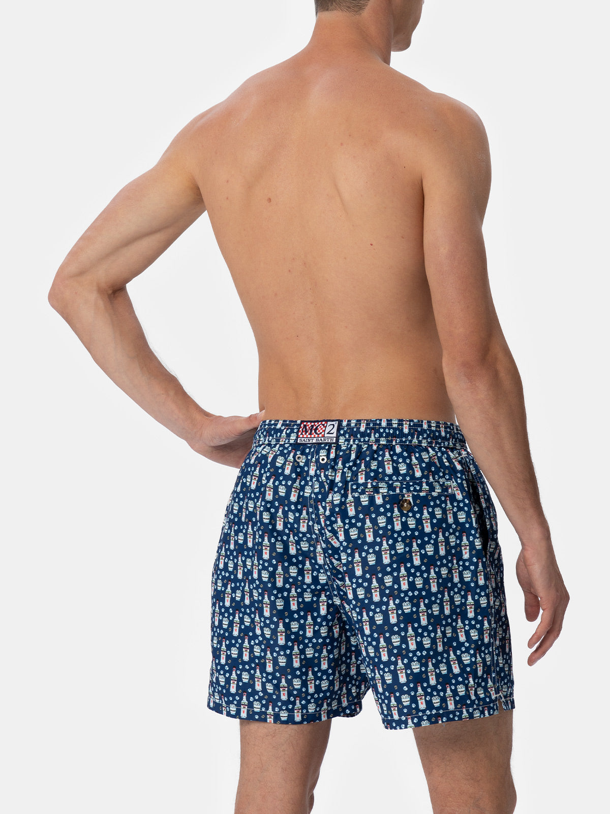 Man Lightweight Fabric Swim-Shorts Lighting Micro Fantasy With Sambuca Molinari Print| Special Edition Blue Swimshort