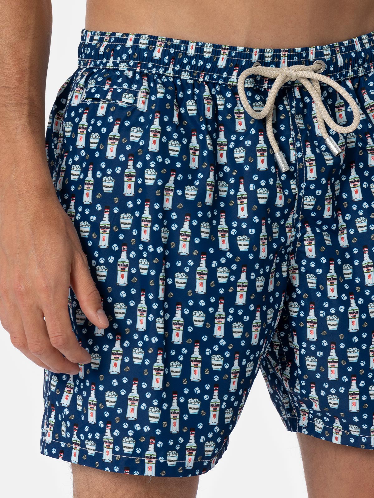 Man Lightweight Fabric Swim-Shorts Lighting Micro Fantasy With Sambuca Molinari Print| Special Edition Blue Swimshort
