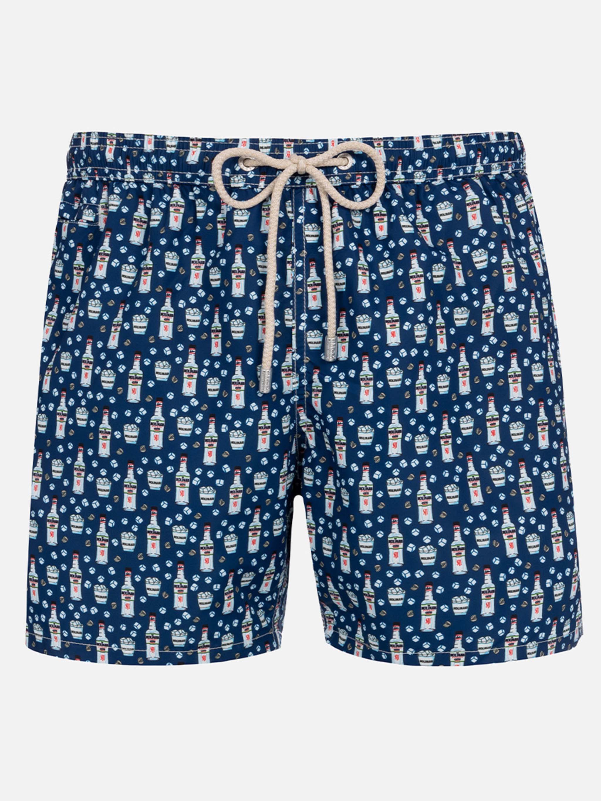 Man Lightweight Fabric Swim-Shorts Lighting Micro Fantasy With Sambuca Molinari Print| Special Edition Blue Swimshort