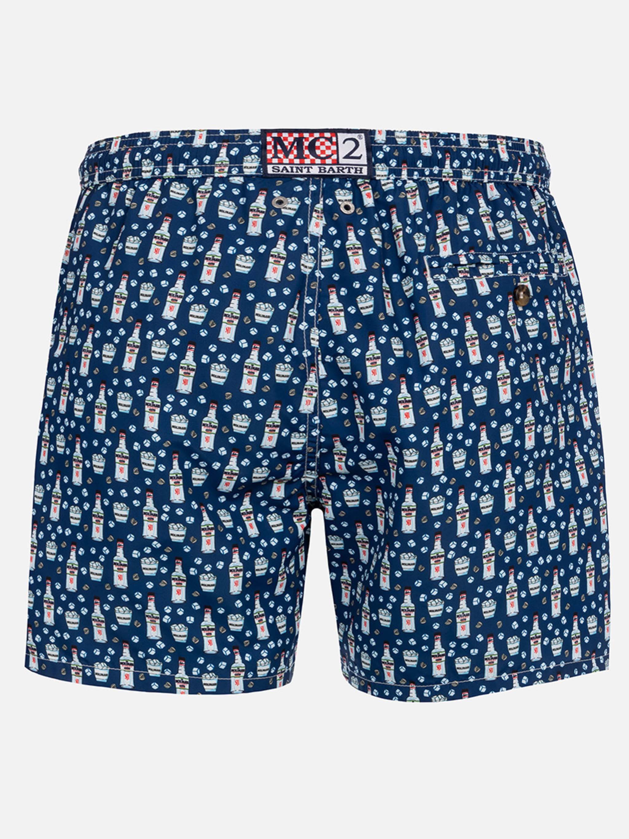 Man Lightweight Fabric Swim-Shorts Lighting Micro Fantasy With Sambuca Molinari Print| Special Edition Blue Swimshort