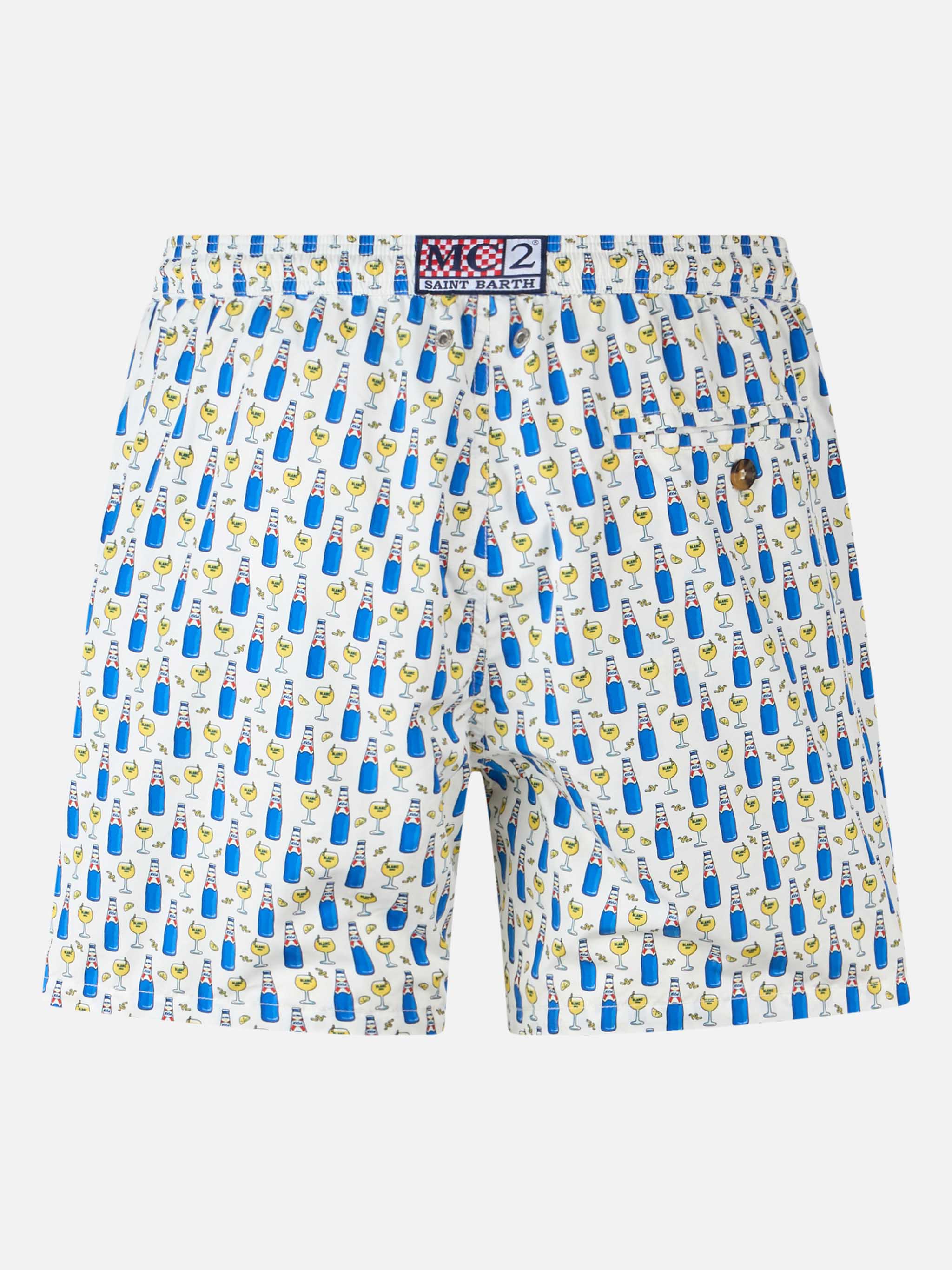 Man Lightweight Fabric Swim Shorts With Blanc 1664 Print | Special Edition White Swimshort