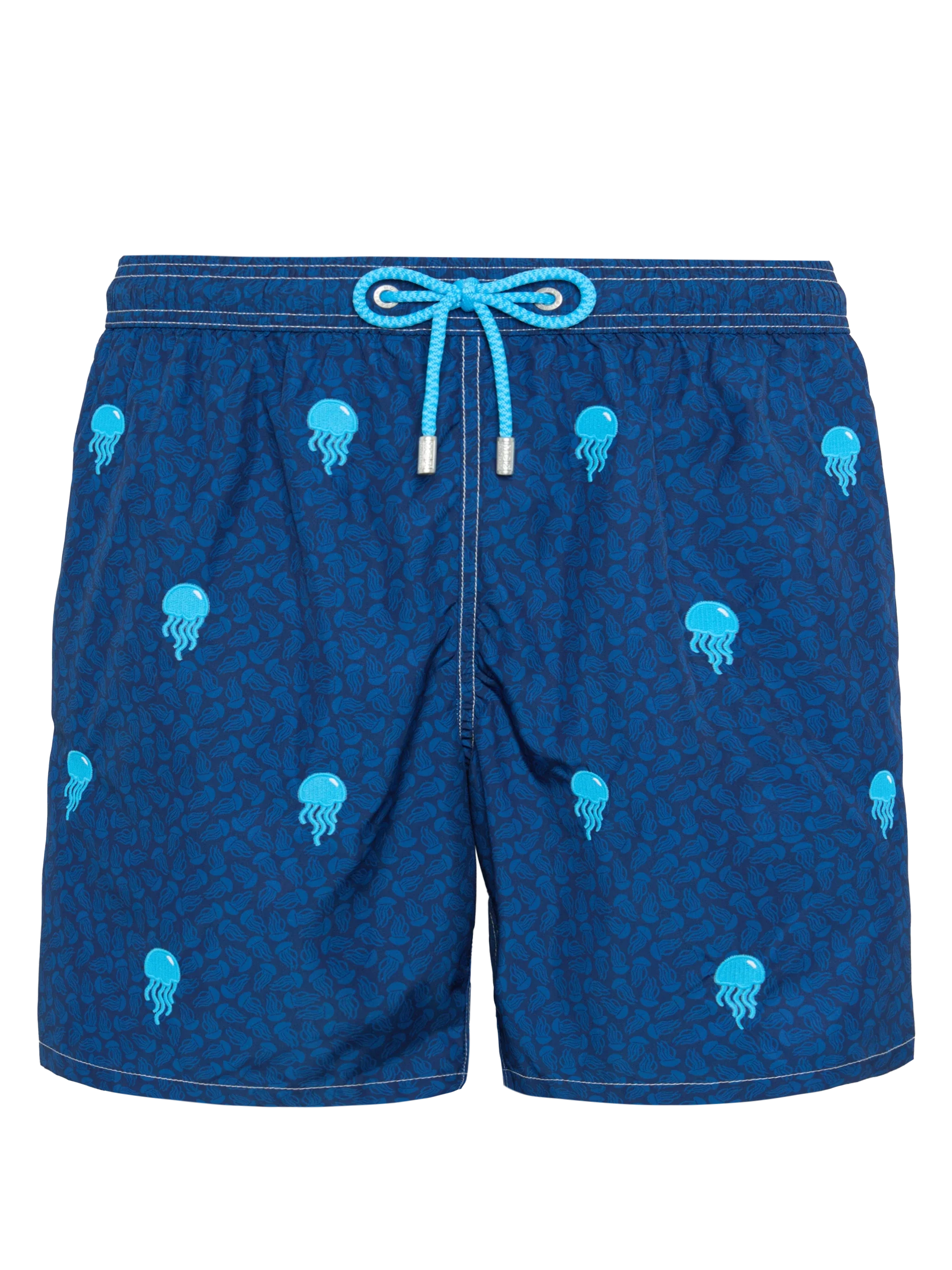 Lightweight Fabric Swim-Shorts Lighting With Jelly Fish Embroidery Blue Swimshort