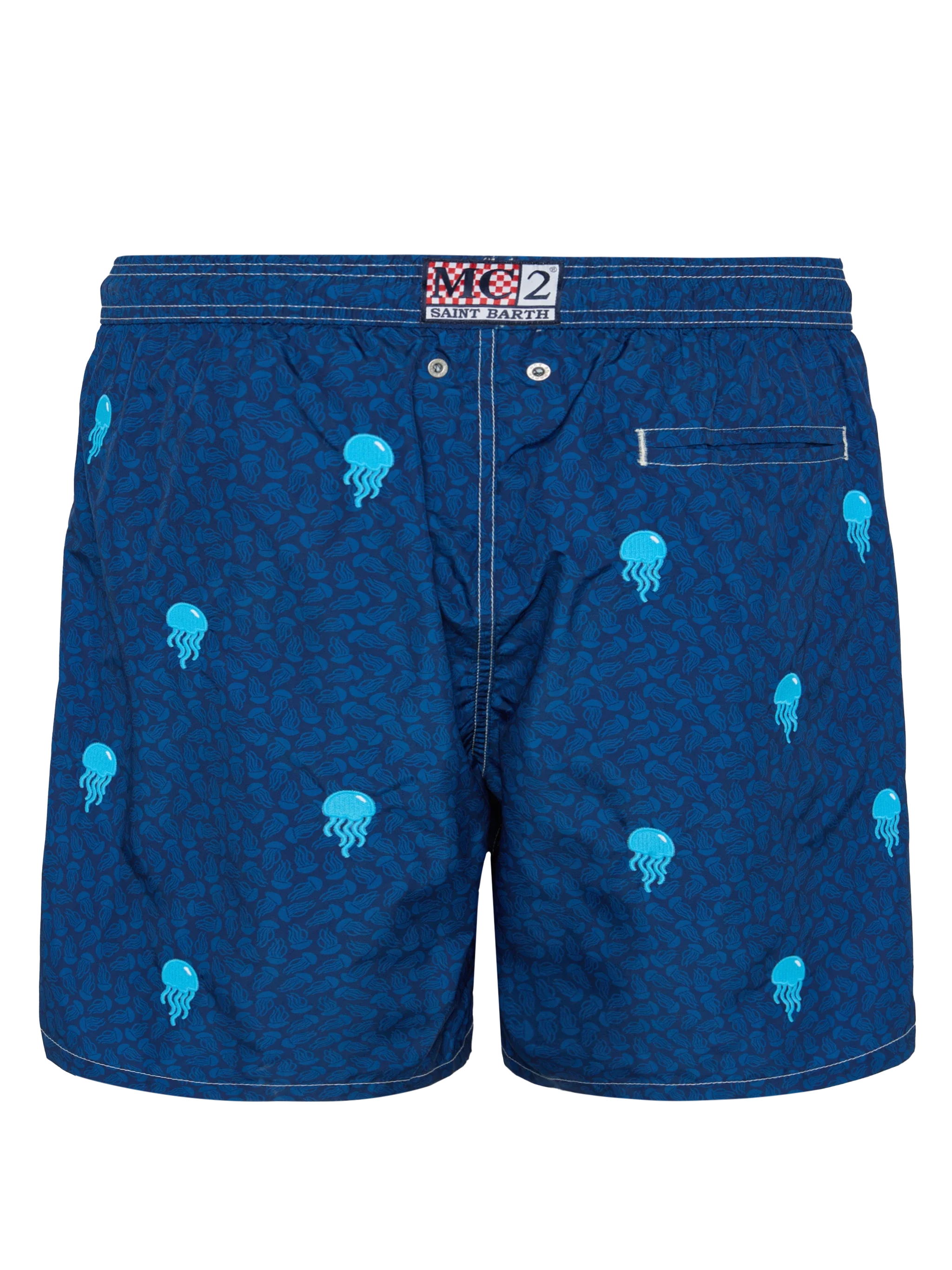 Lightweight Fabric Swim-Shorts Lighting With Jelly Fish Embroidery Blue Swimshort