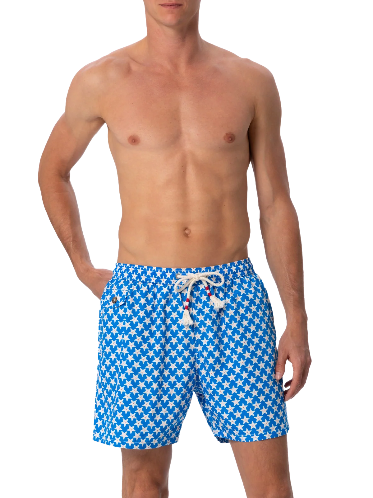 Man Lightweight Fabric Swim-Shorts Lighting 70 With Seastars Print Sky Swimshort