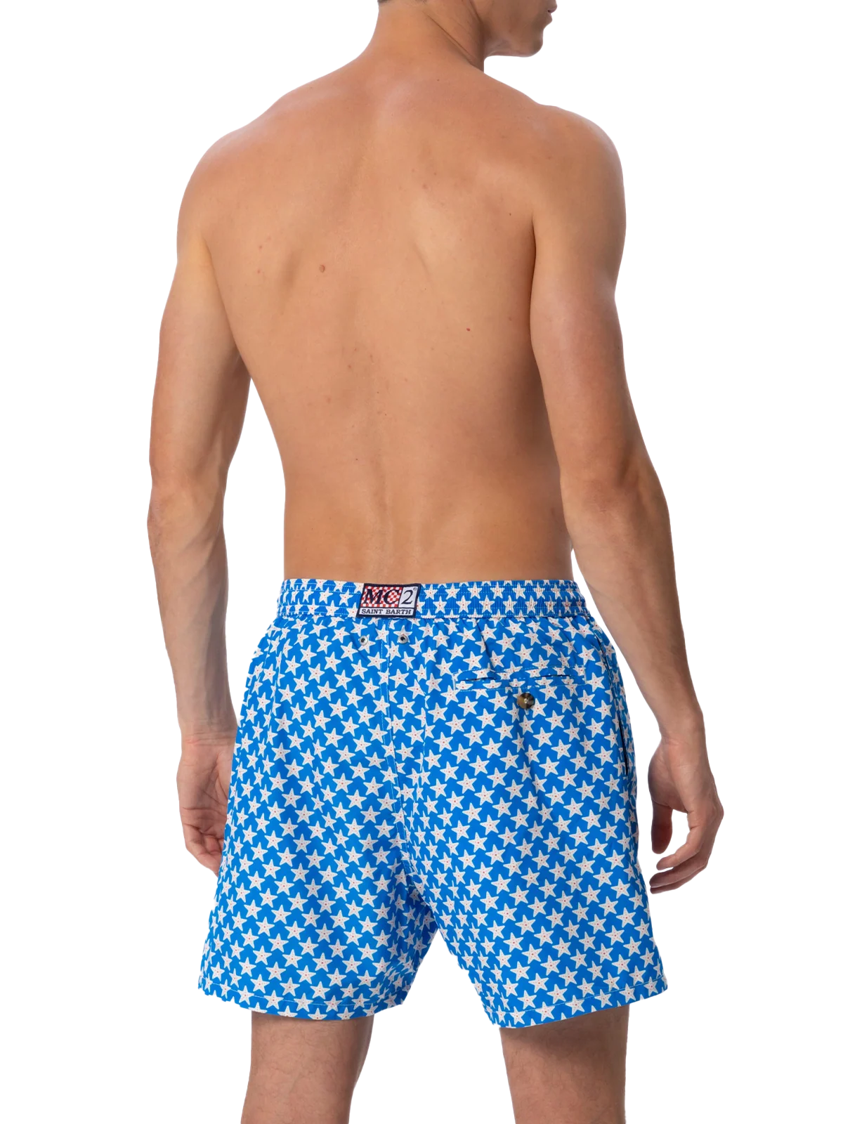 Man Lightweight Fabric Swim-Shorts Lighting 70 With Seastars Print Sky Swimshort