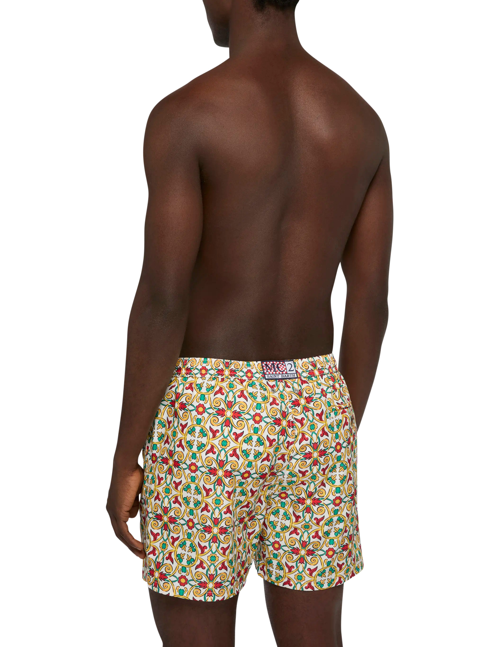 Lightweight Fabric Swim-Shorts Lighting 70 With Majolica Print White Swimshort