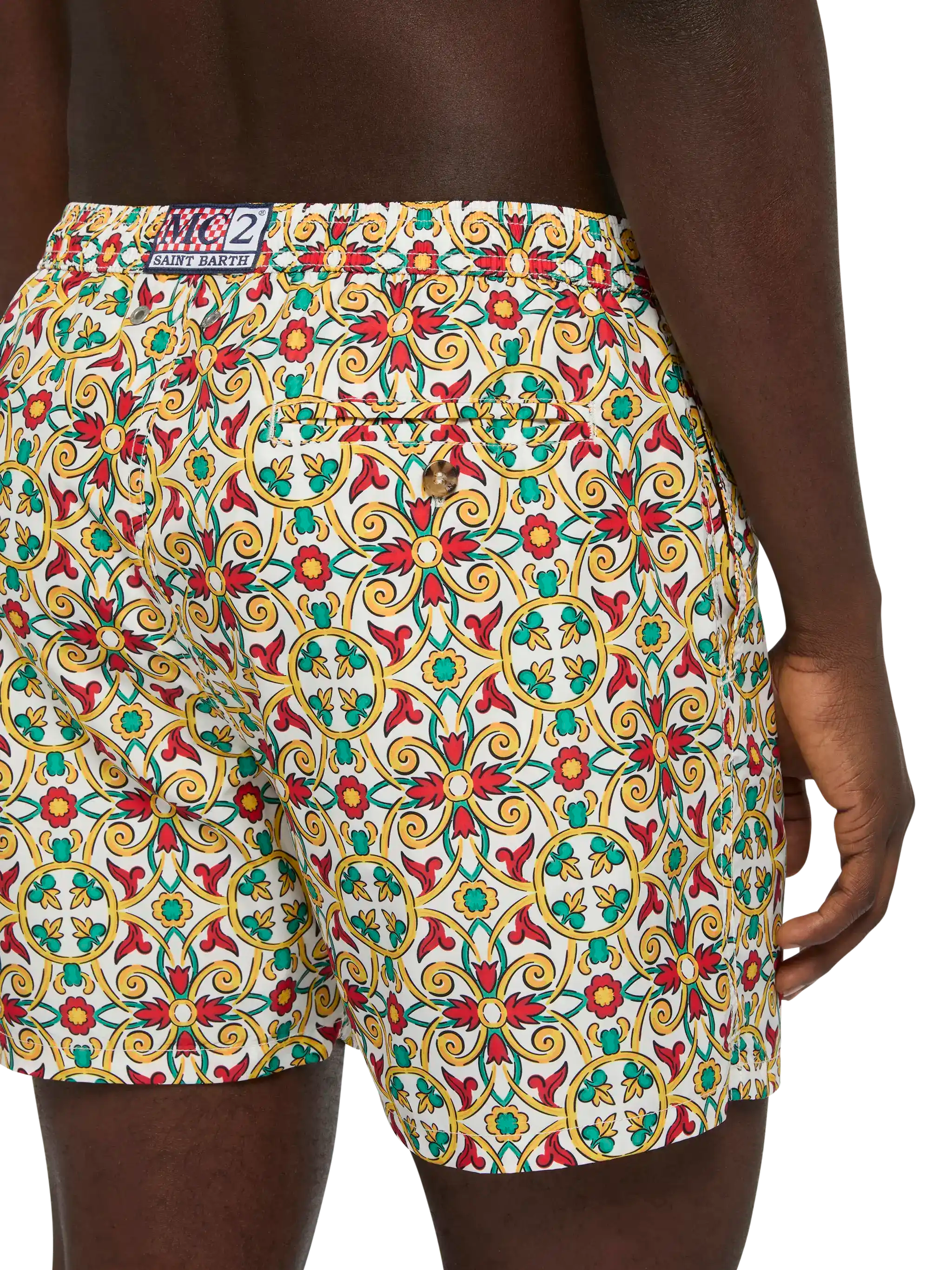 Lightweight Fabric Swim-Shorts Lighting 70 With Majolica Print White Swimshort