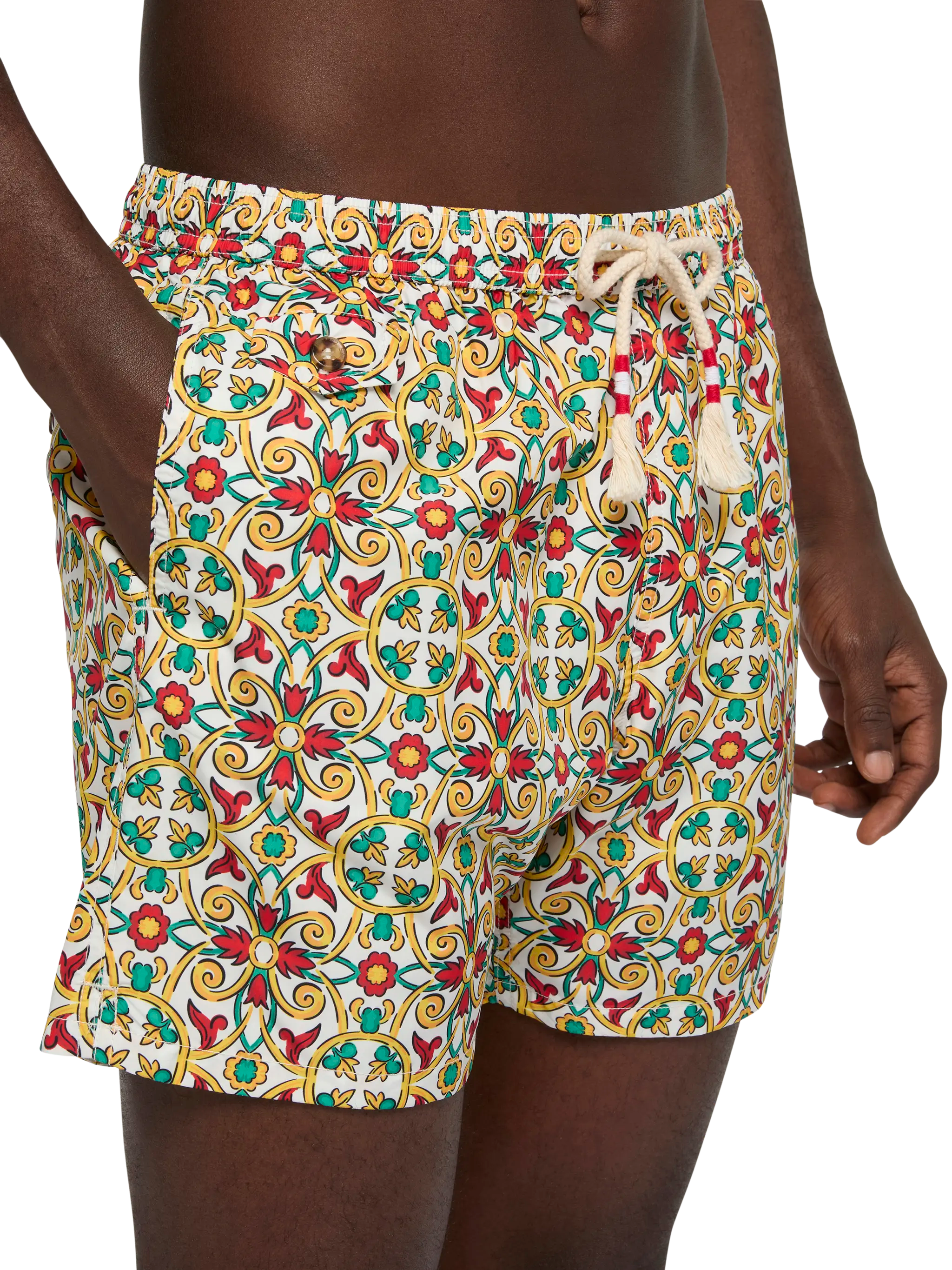 Lightweight Fabric Swim-Shorts Lighting 70 With Majolica Print White Swimshort