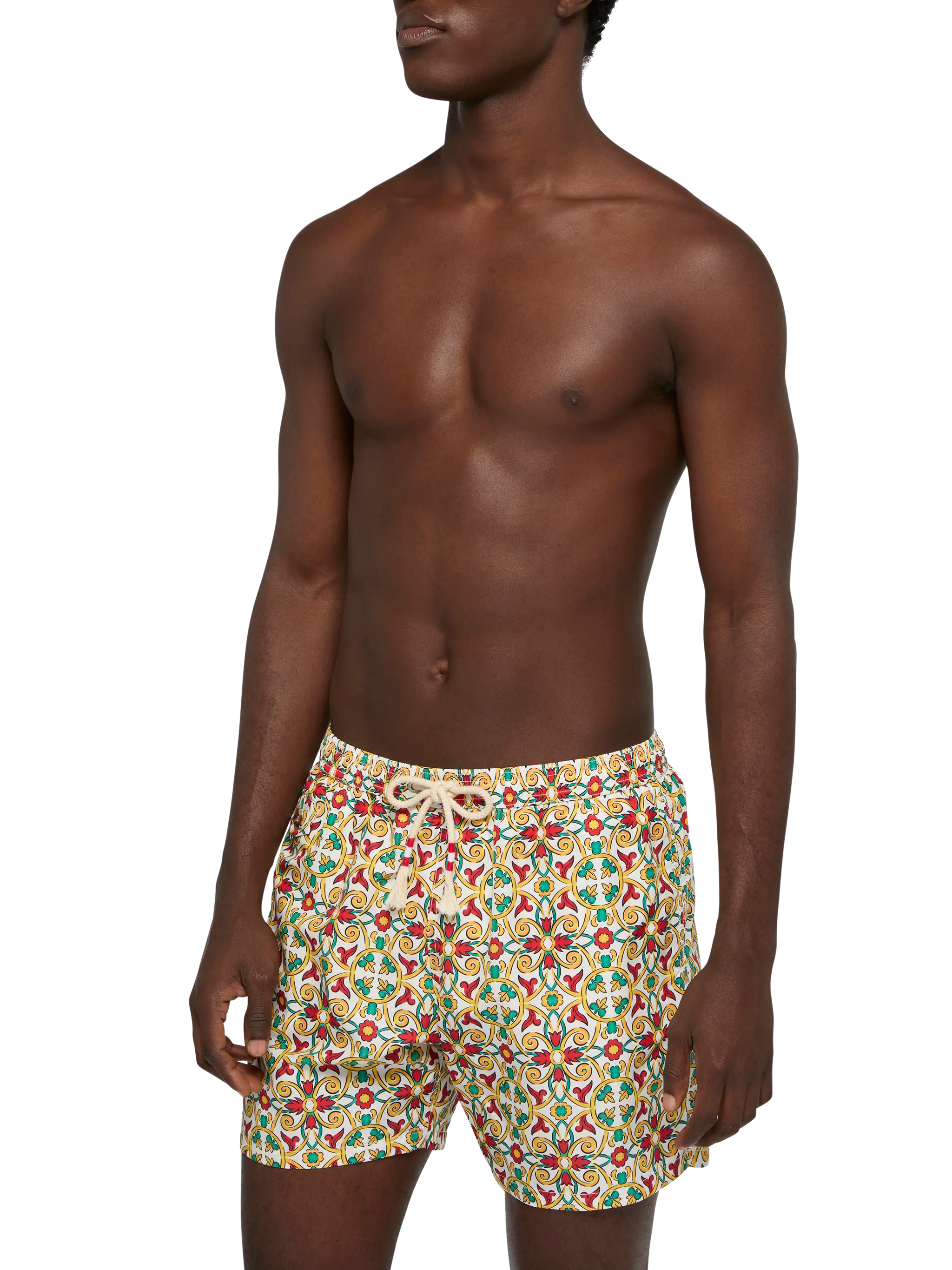 Lightweight Fabric Swim-Shorts Lighting 70 With Majolica Print White Swimshort