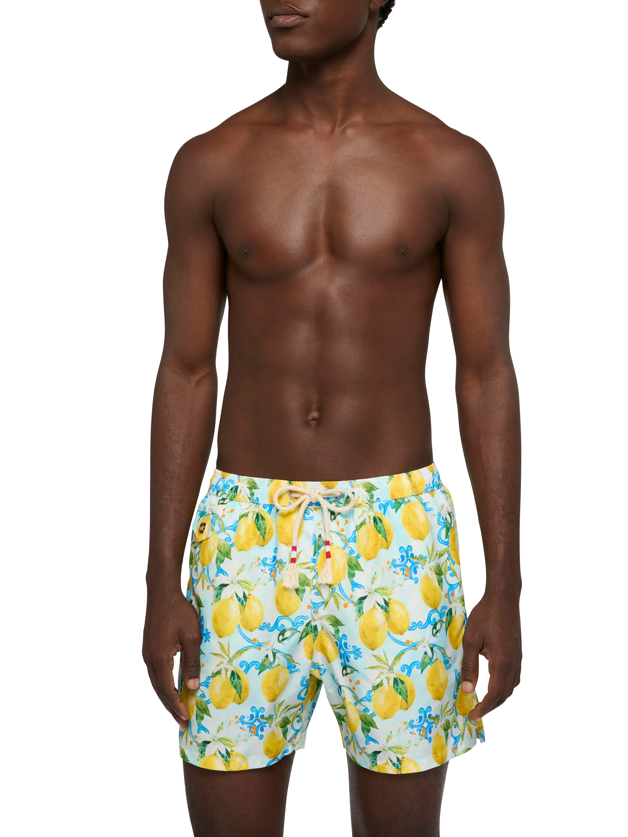 Lightweight Fabric Swim-Shorts Lighting 70 With Majolica Print White Swimshort