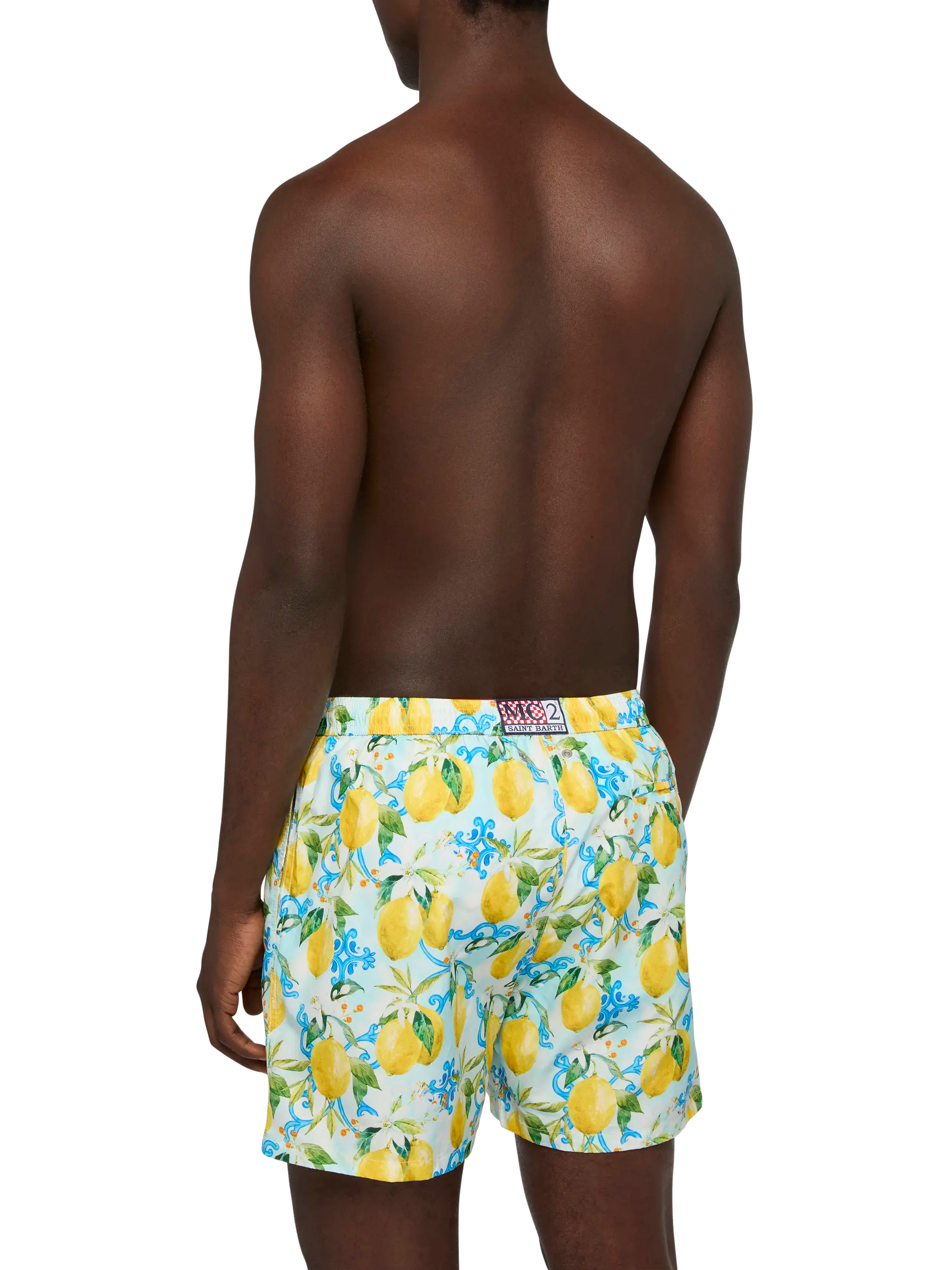 Lightweight Fabric Swim-Shorts Lighting 70 With Majolica Print White Swimshort