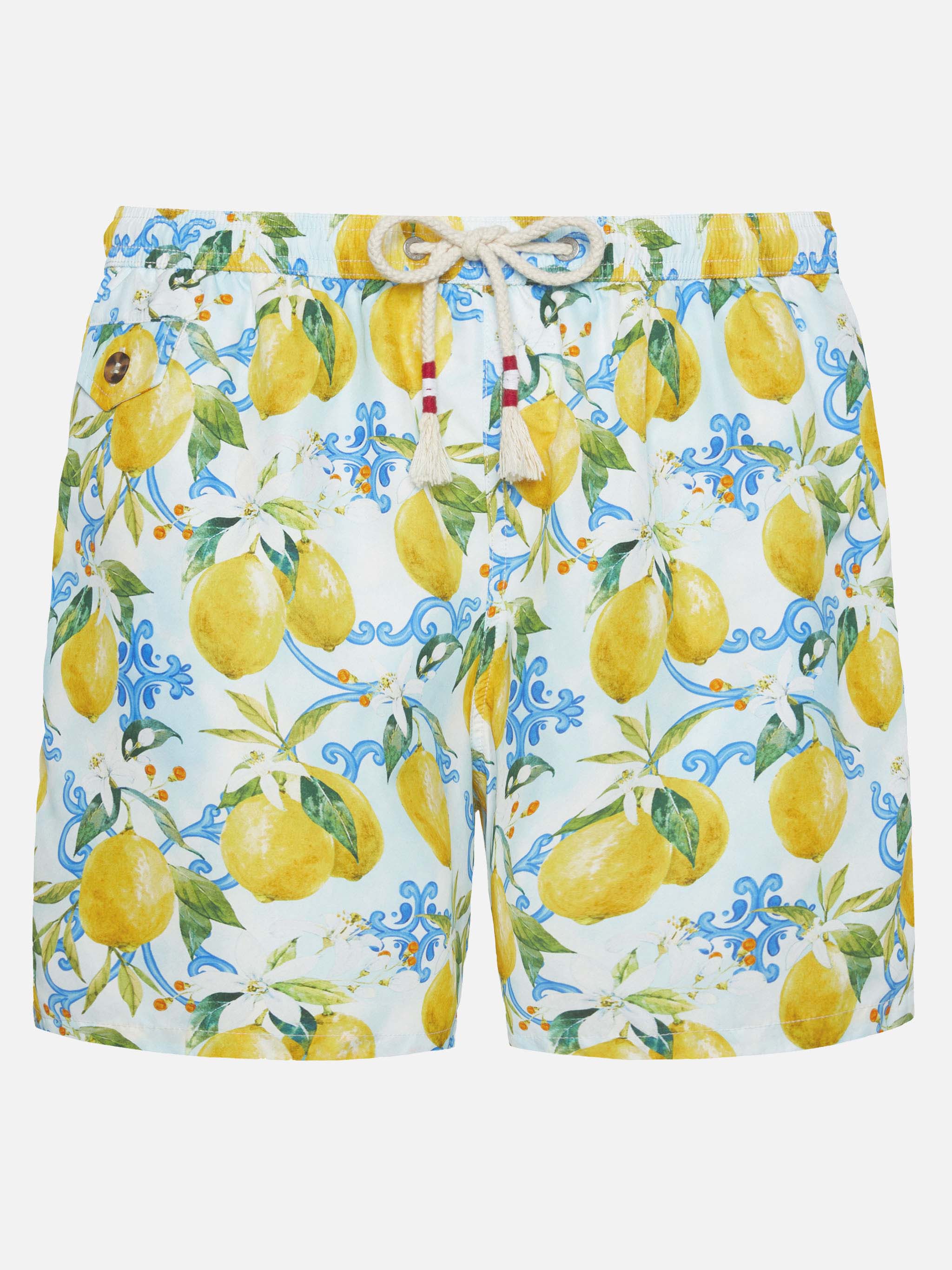 Lightweight Fabric Swim-Shorts Lighting 70 With Majolica Print White Swimshort
