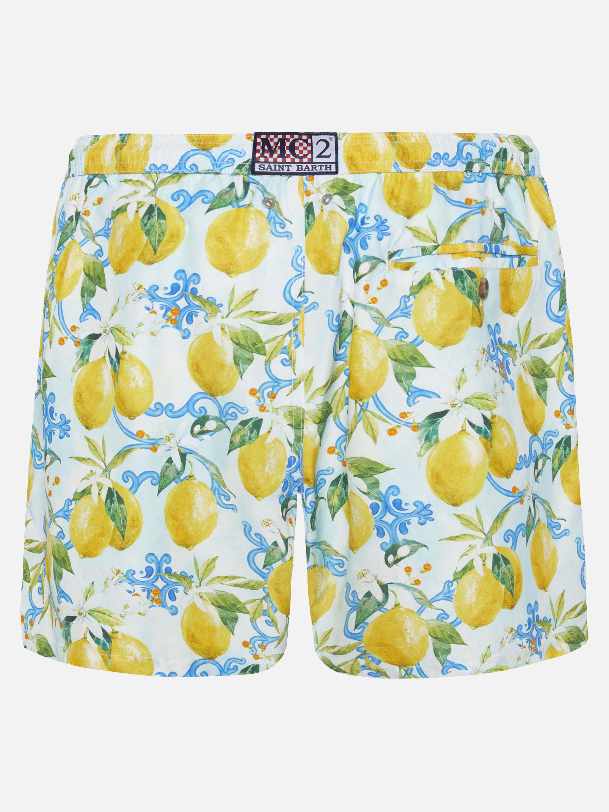 Lightweight Fabric Swim-Shorts Lighting 70 With Majolica Print White Swimshort