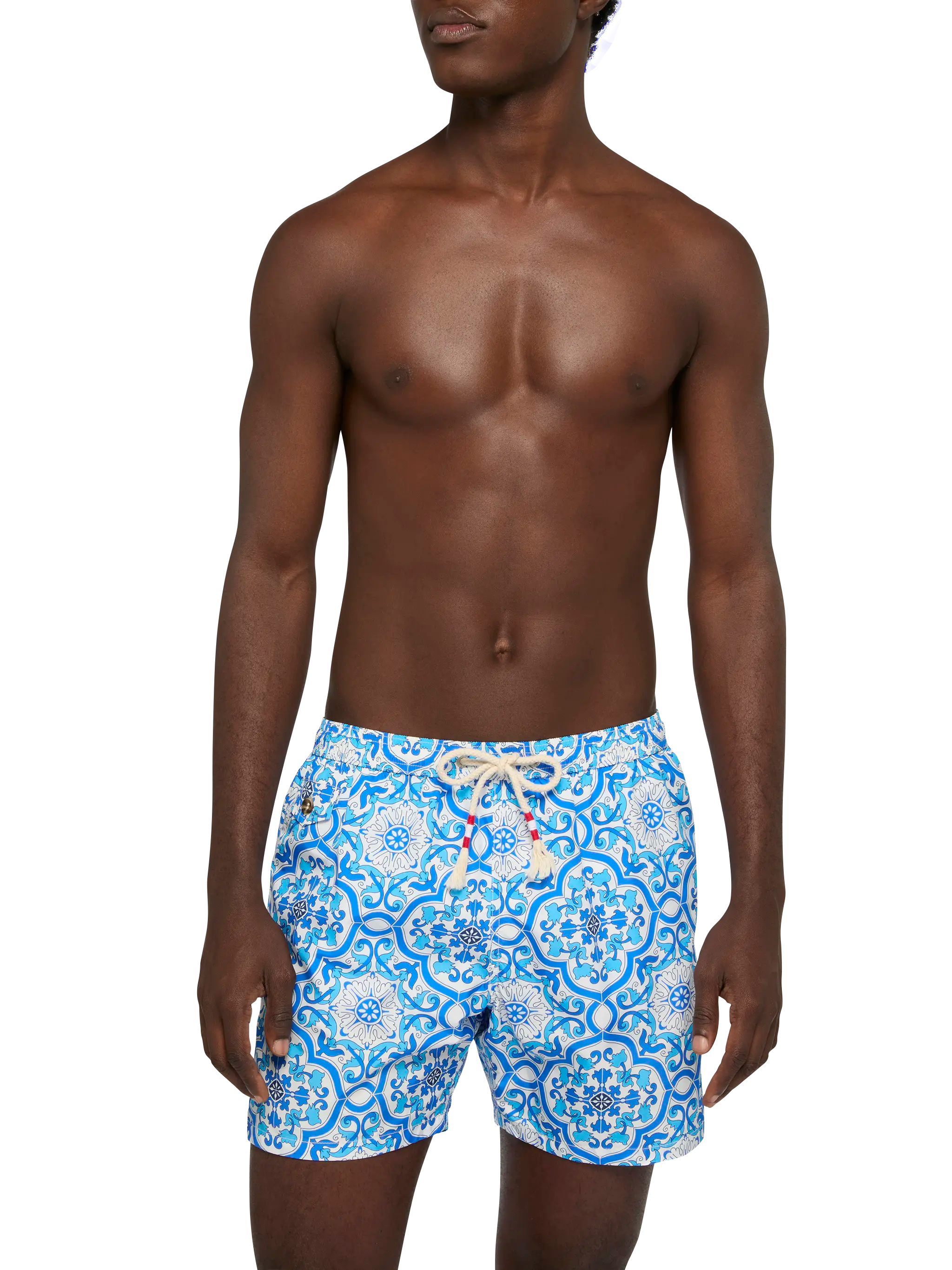 Lightweight Fabric Swim-Shorts Lighting 70 With Majolica Print White Swimshort
