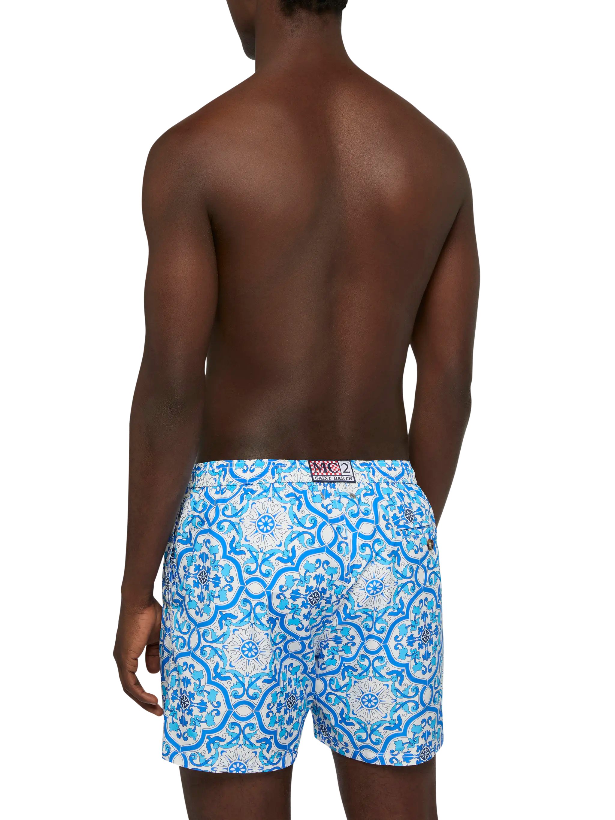 Lightweight Fabric Swim-Shorts Lighting 70 With Majolica Print White Swimshort