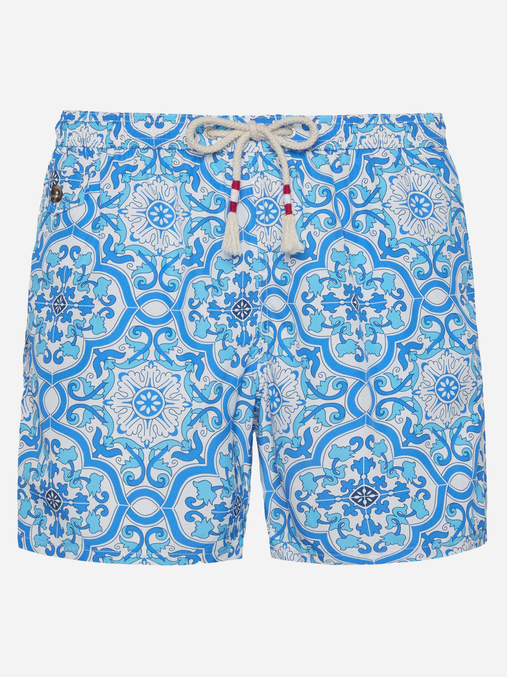 Lightweight Fabric Swim-Shorts Lighting 70 With Majolica Print White Swimshort