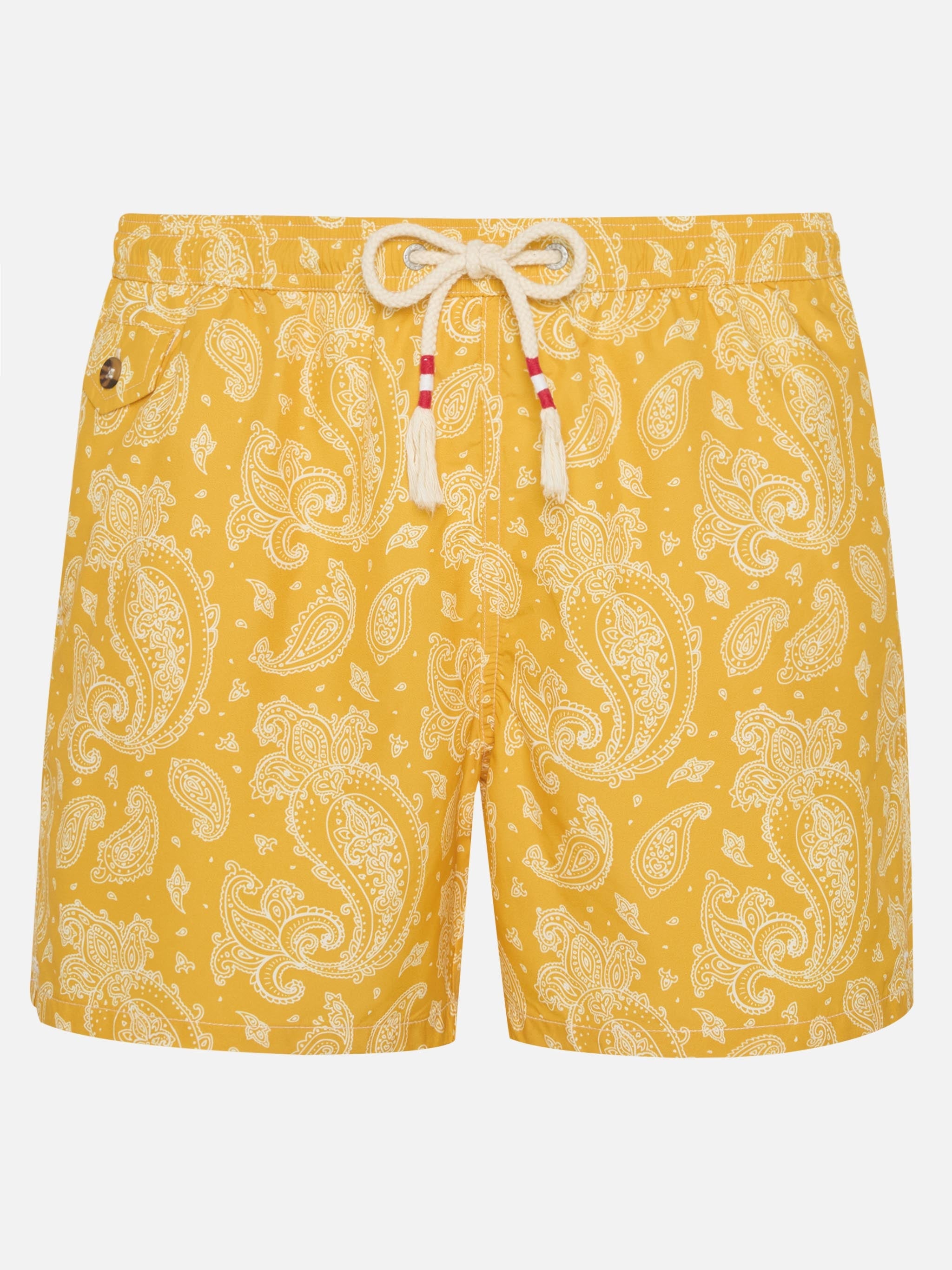 Man Light Fabric Swim Shorts With Ochre Paisley Print Yellow Swimshort