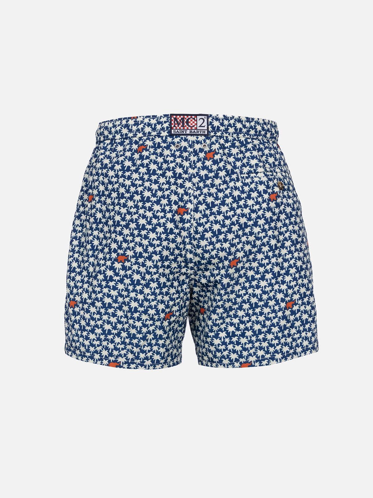Man Lightweight Fabric Swim-Shorts Lighting 70 With Palm Print Blue Swimshort