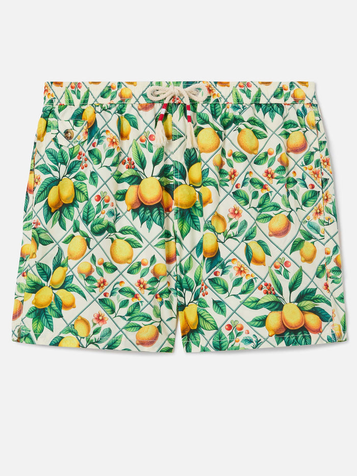 Lighting 70 Swim Shorts With Lemon Majolica Print White Swimshort