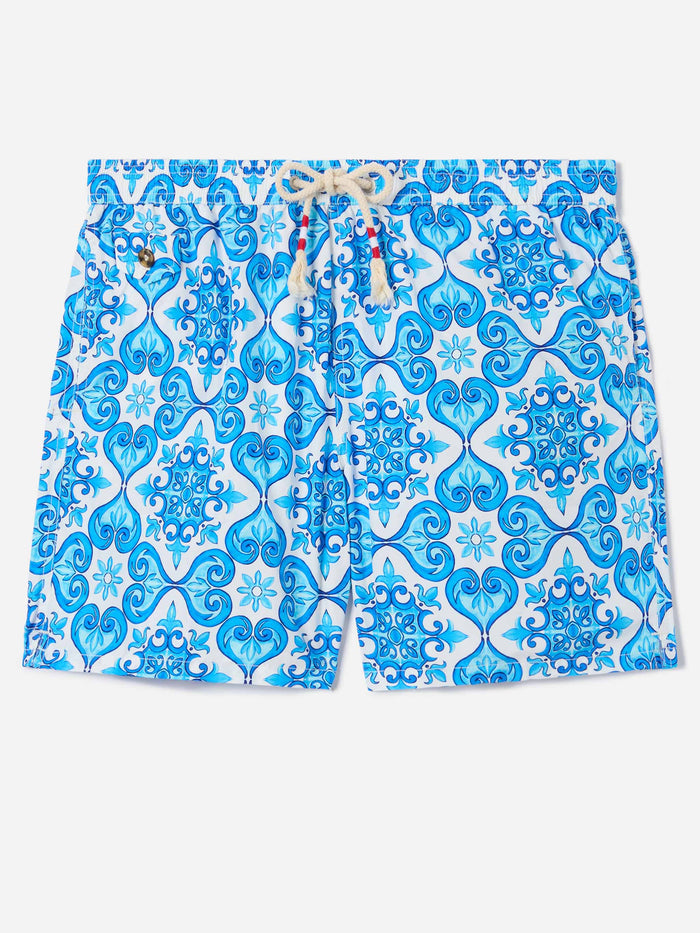 Lighting 70 Swim Shorts With Blue Majolica Print White Swimshort