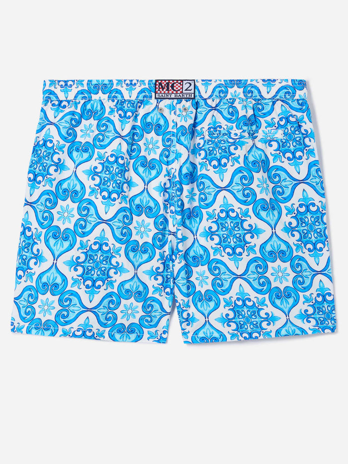 Lighting 70 Swim Shorts With Blue Majolica Print White Swimshort