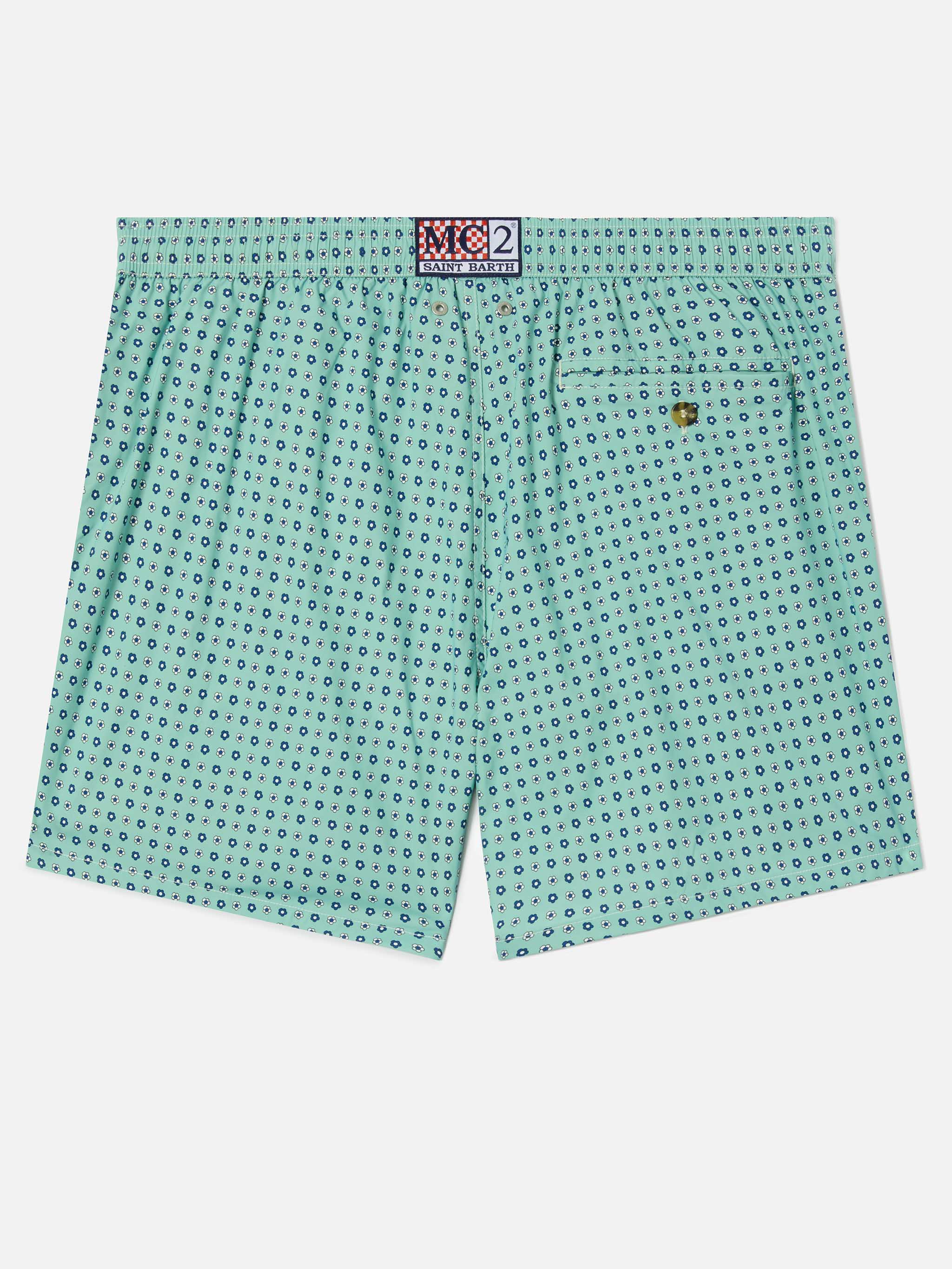 Light Green Lighting Micro Swim Shorts With All-Over Geometric Print Swimshort
