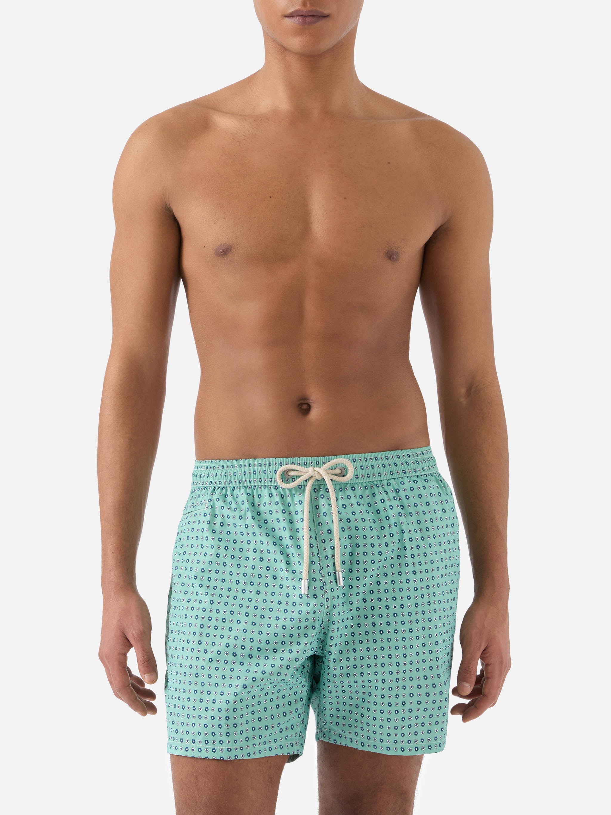 Light Green Lighting Micro Swim Shorts With All-Over Geometric Print Swimshort