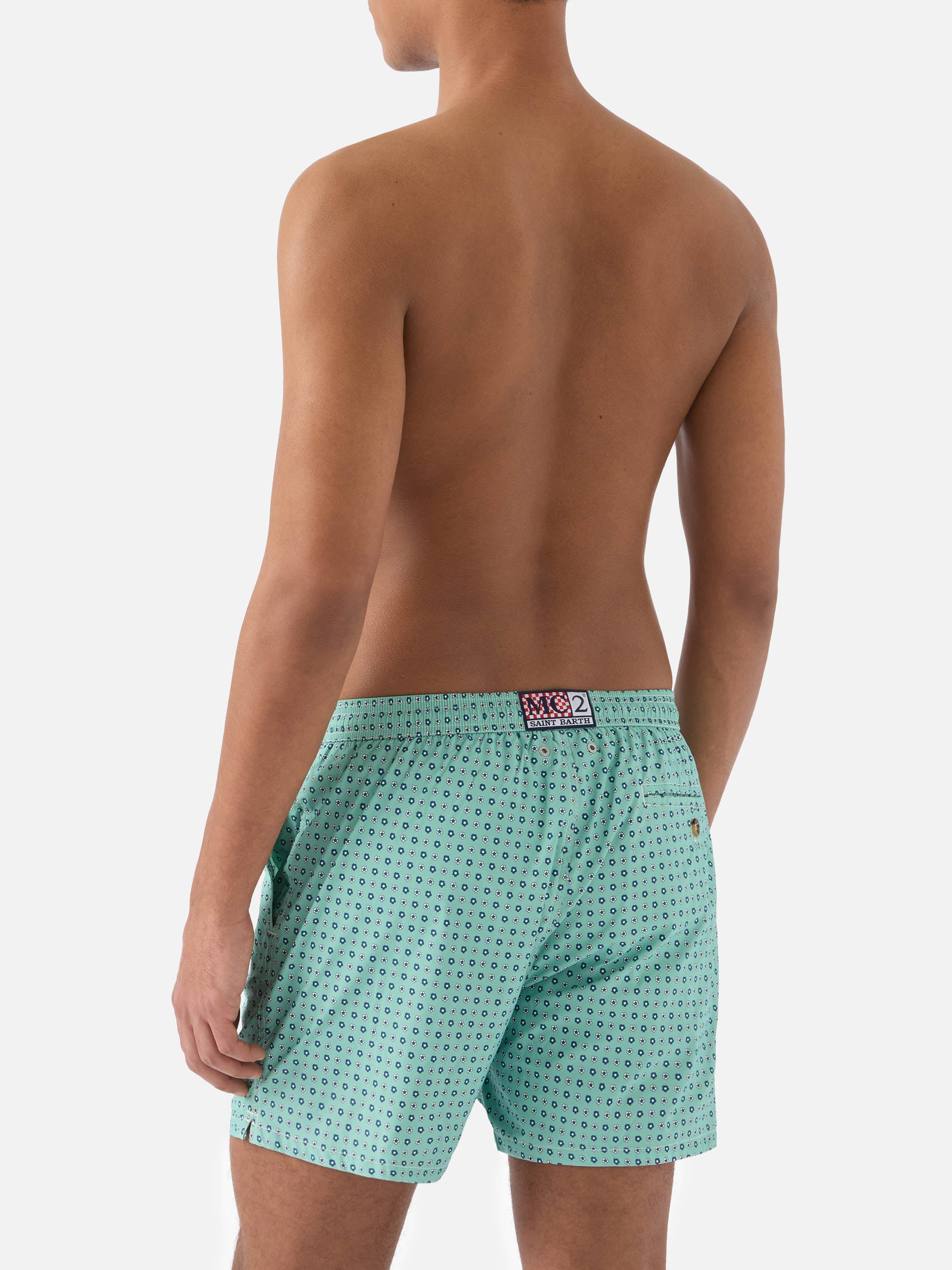 Light Green Lighting Micro Swim Shorts With All-Over Geometric Print Swimshort