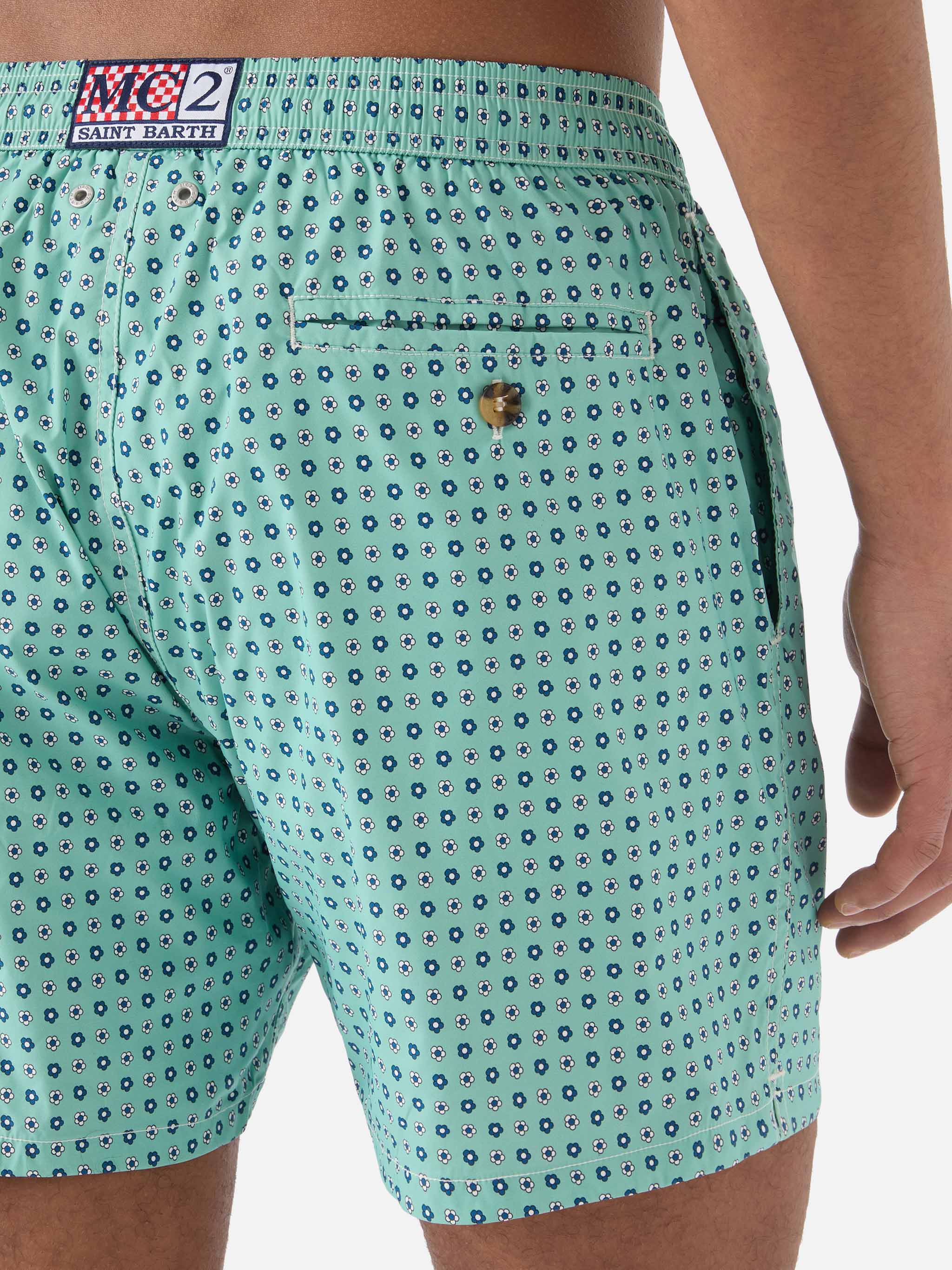 Light Green Lighting Micro Swim Shorts With All-Over Geometric Print Swimshort