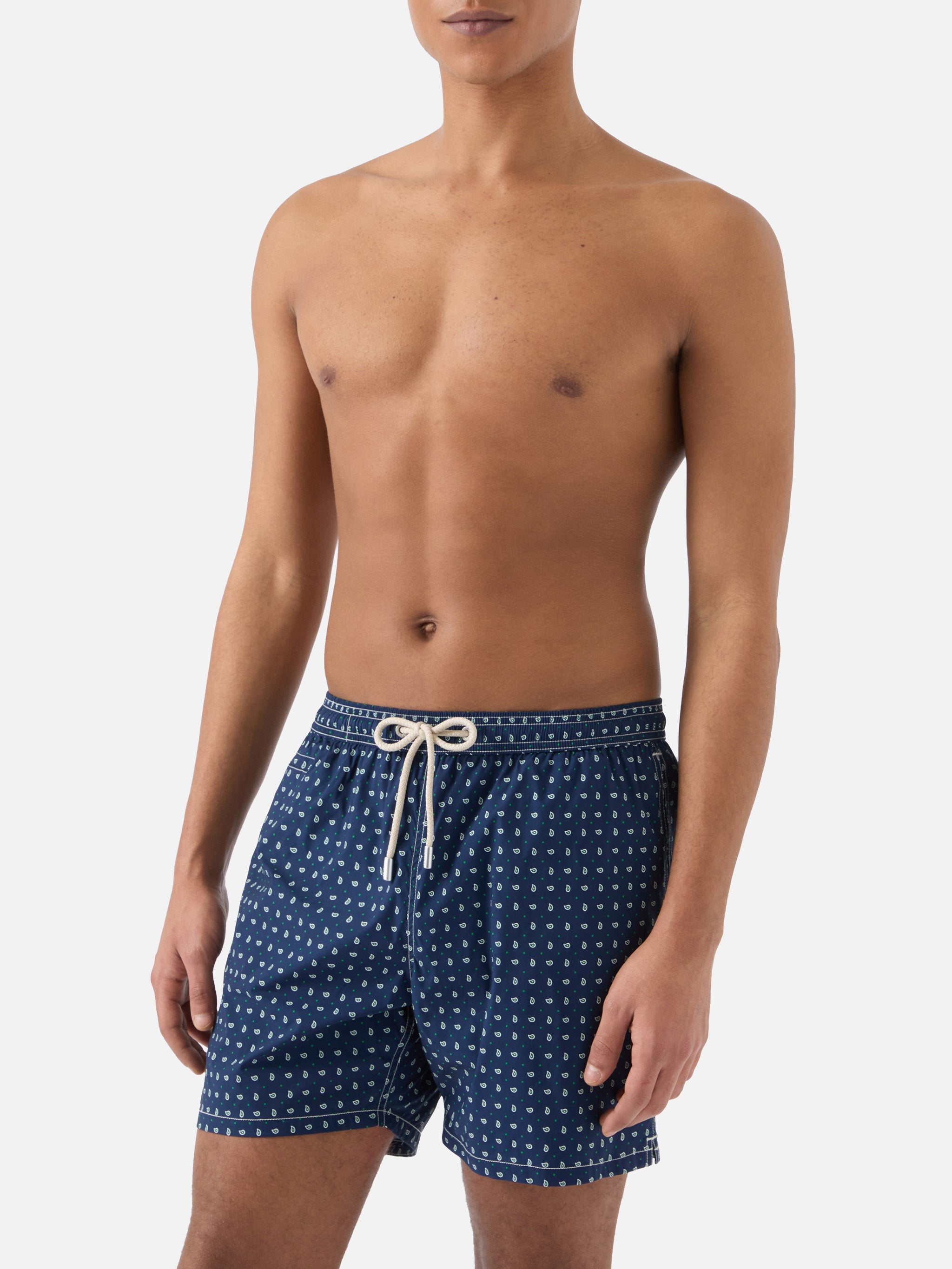 Navy Lighting Micro Swim Shorts With All-Over Paisley Print Blue Swimshort
