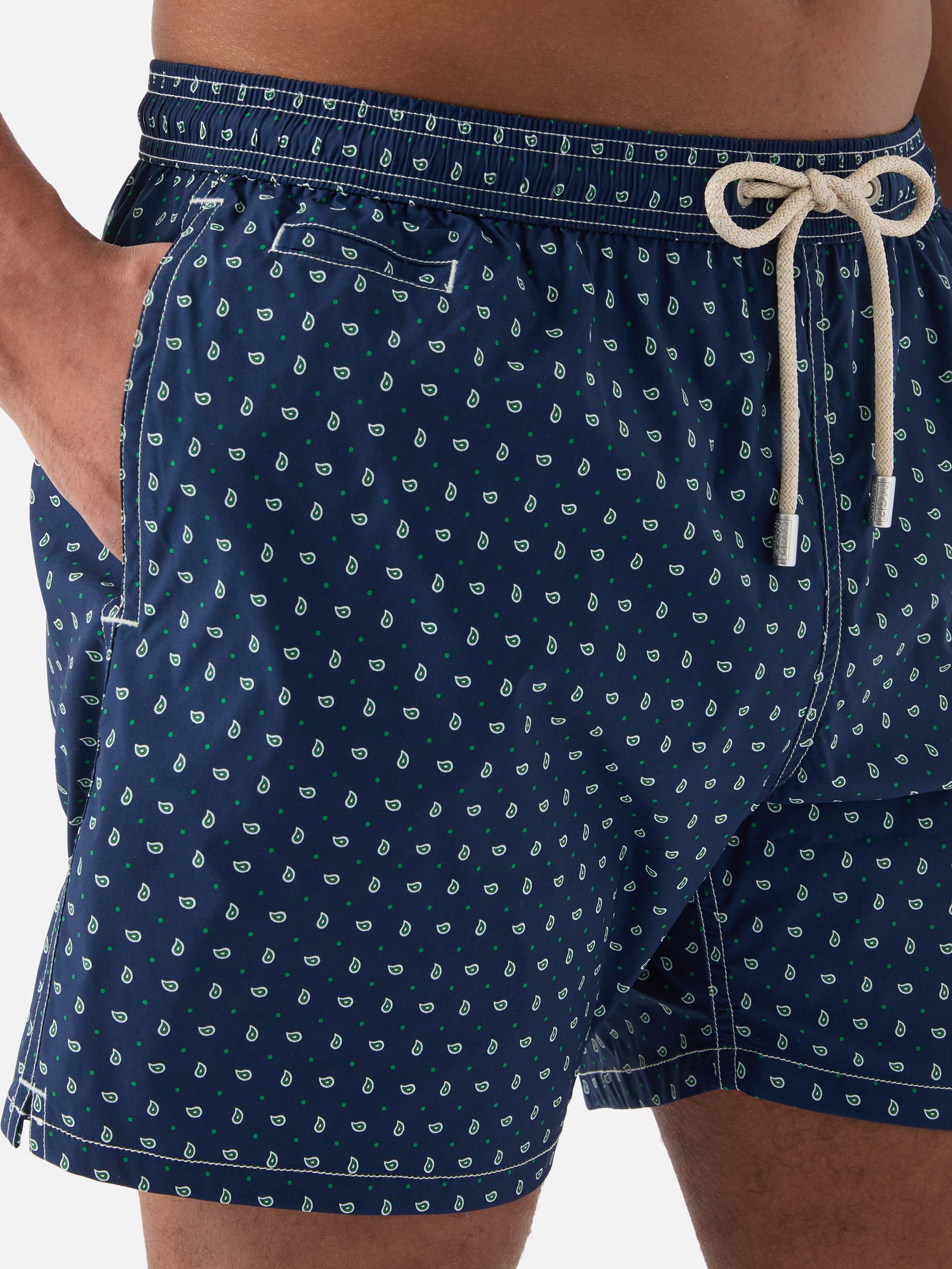 Navy Lighting Micro Swim Shorts With All-Over Paisley Print Blue Swimshort