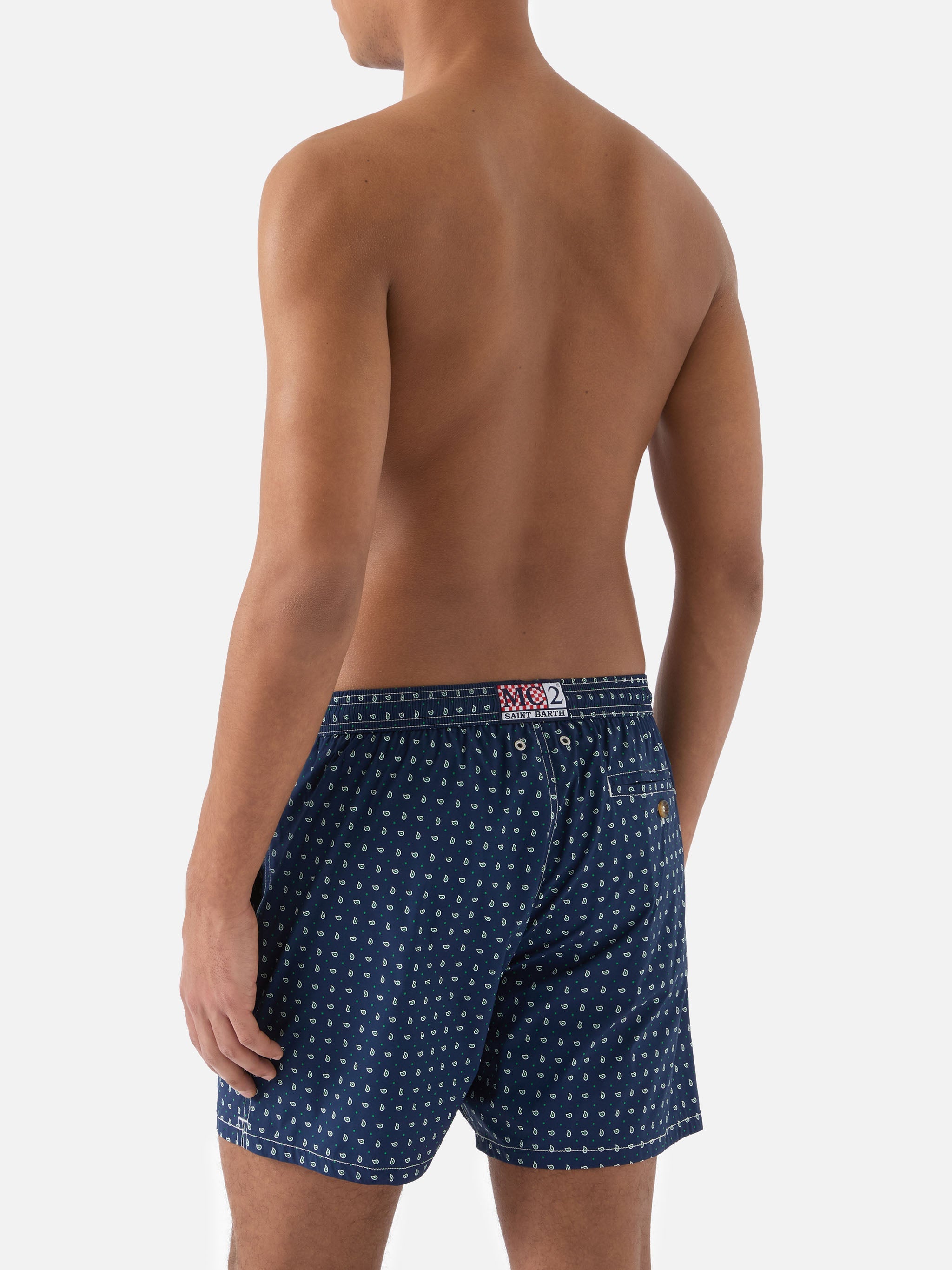 Navy Lighting Micro Swim Shorts With All-Over Paisley Print Blue Swimshort