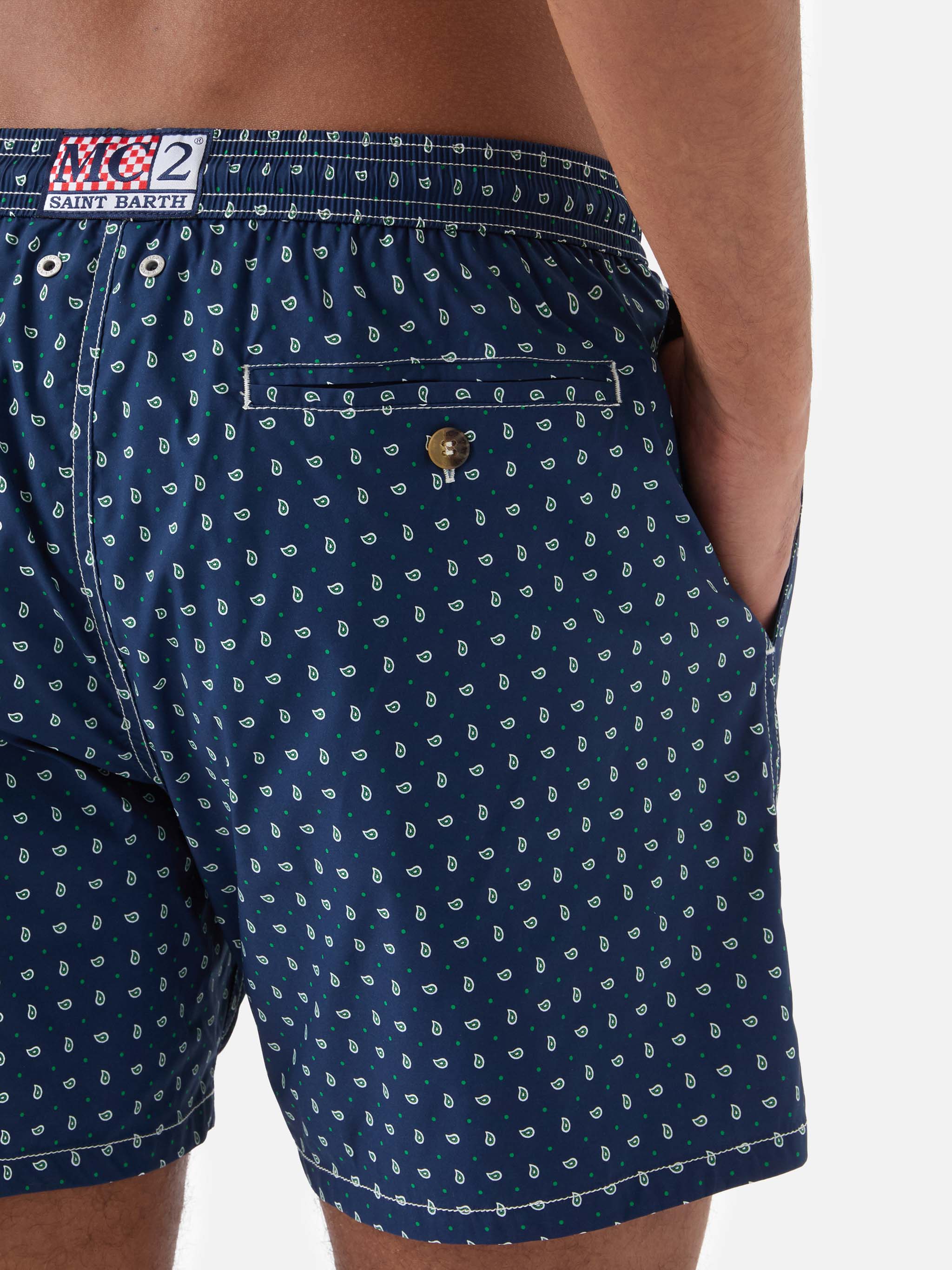 Navy Lighting Micro Swim Shorts With All-Over Paisley Print Blue Swimshort